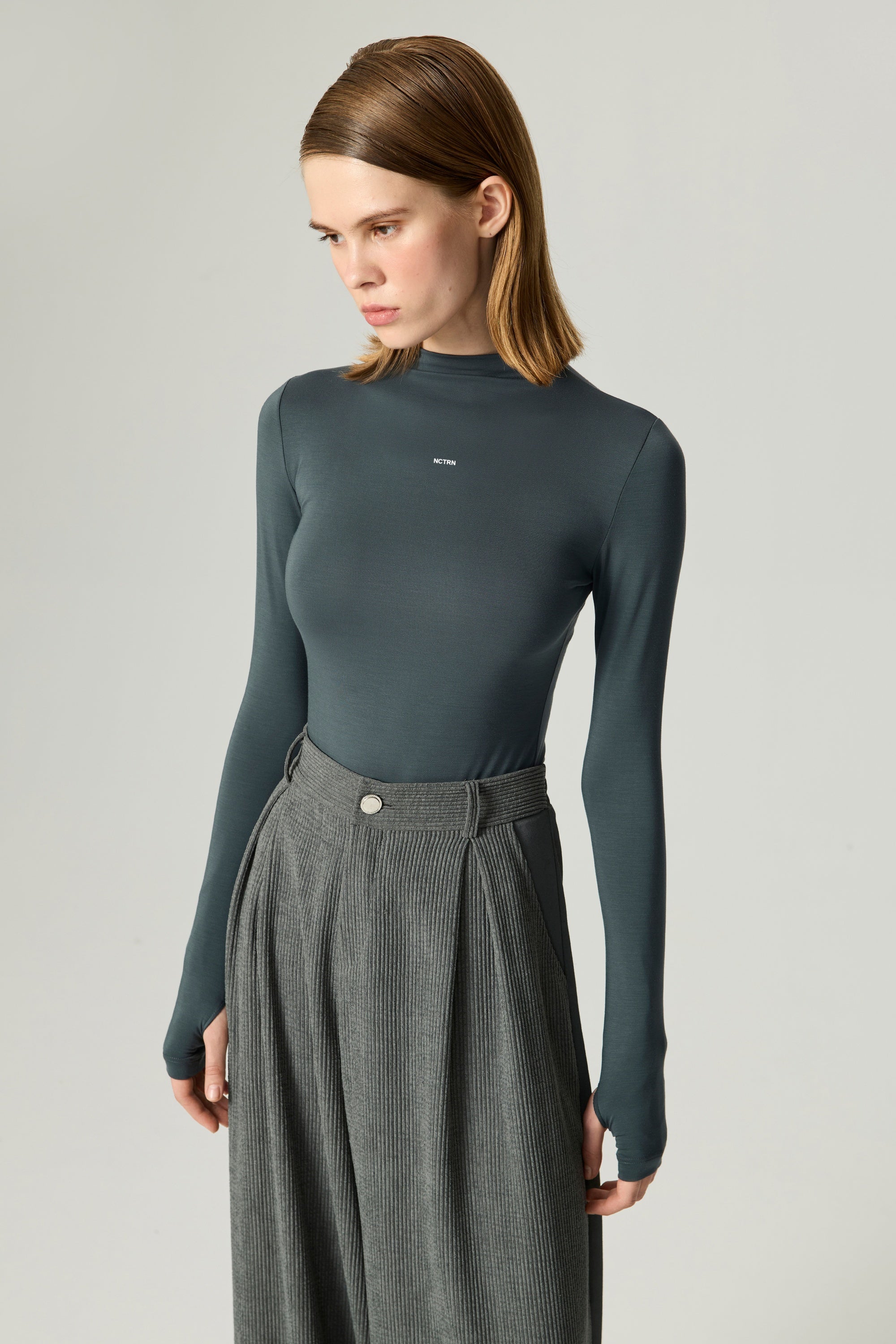 Long-Sleeve Mock-Neck Jersey Bodysuit