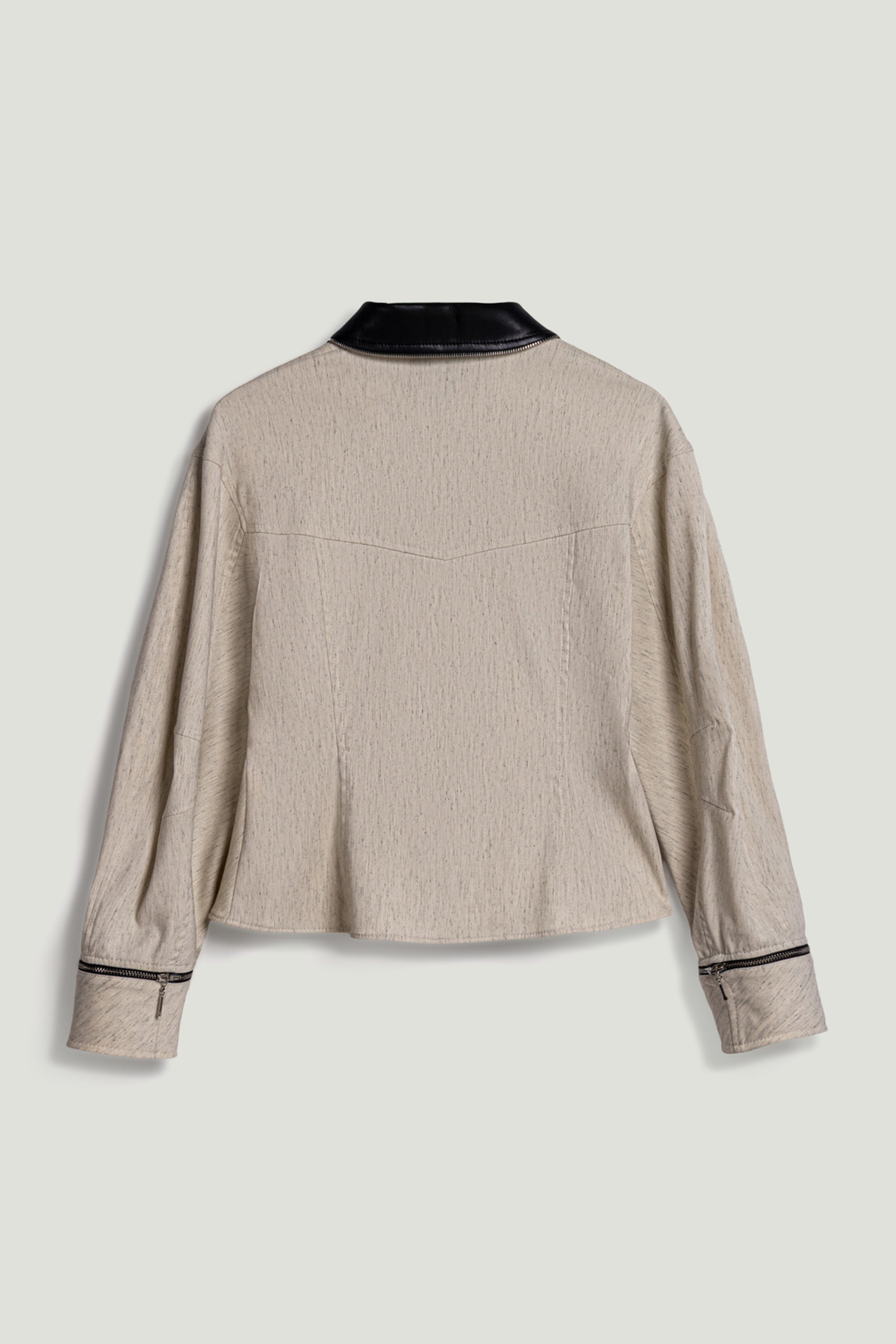 Contrast Collar Balloon-Sleeve Shirt