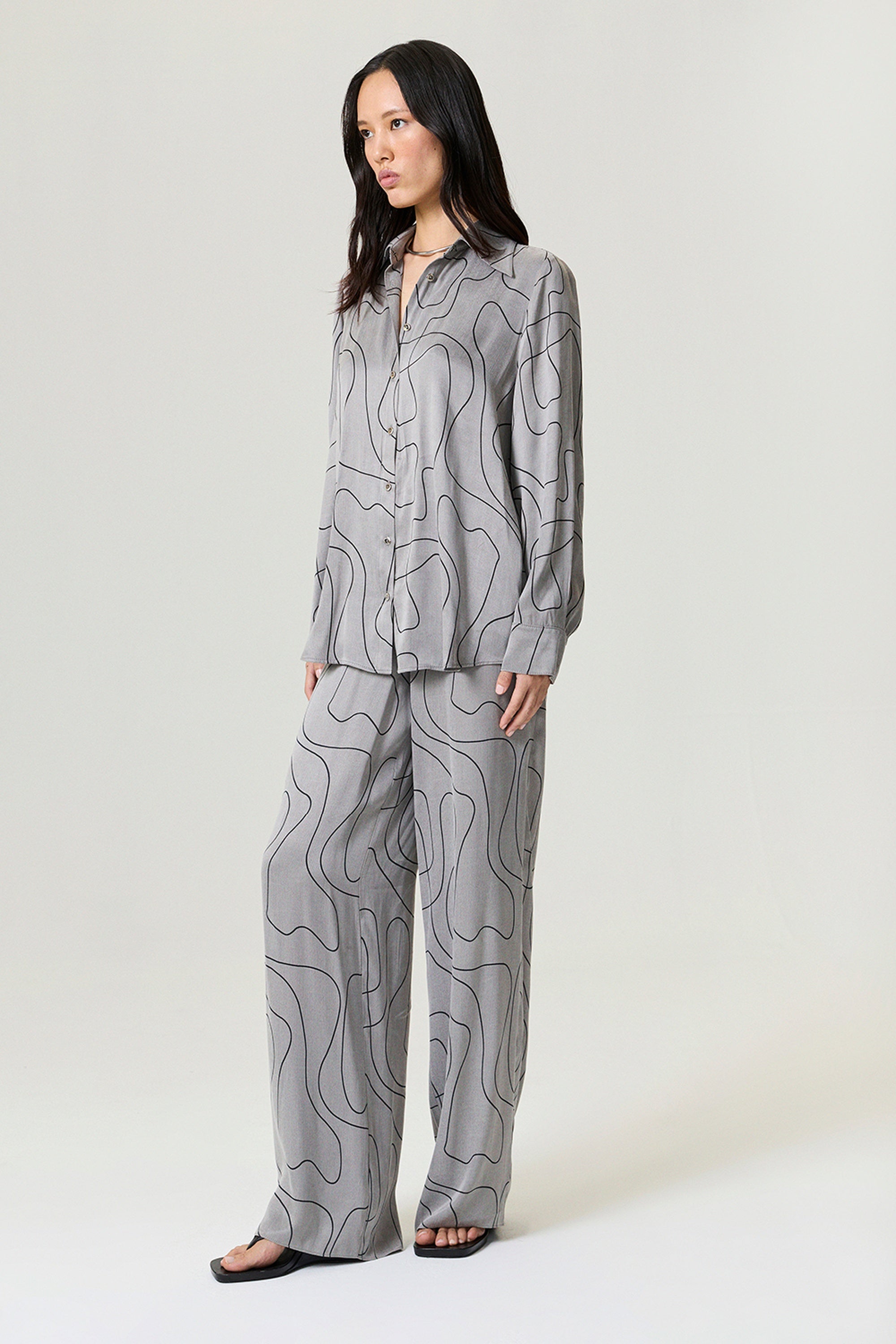 Printed Draped Long Sleeve Shirt