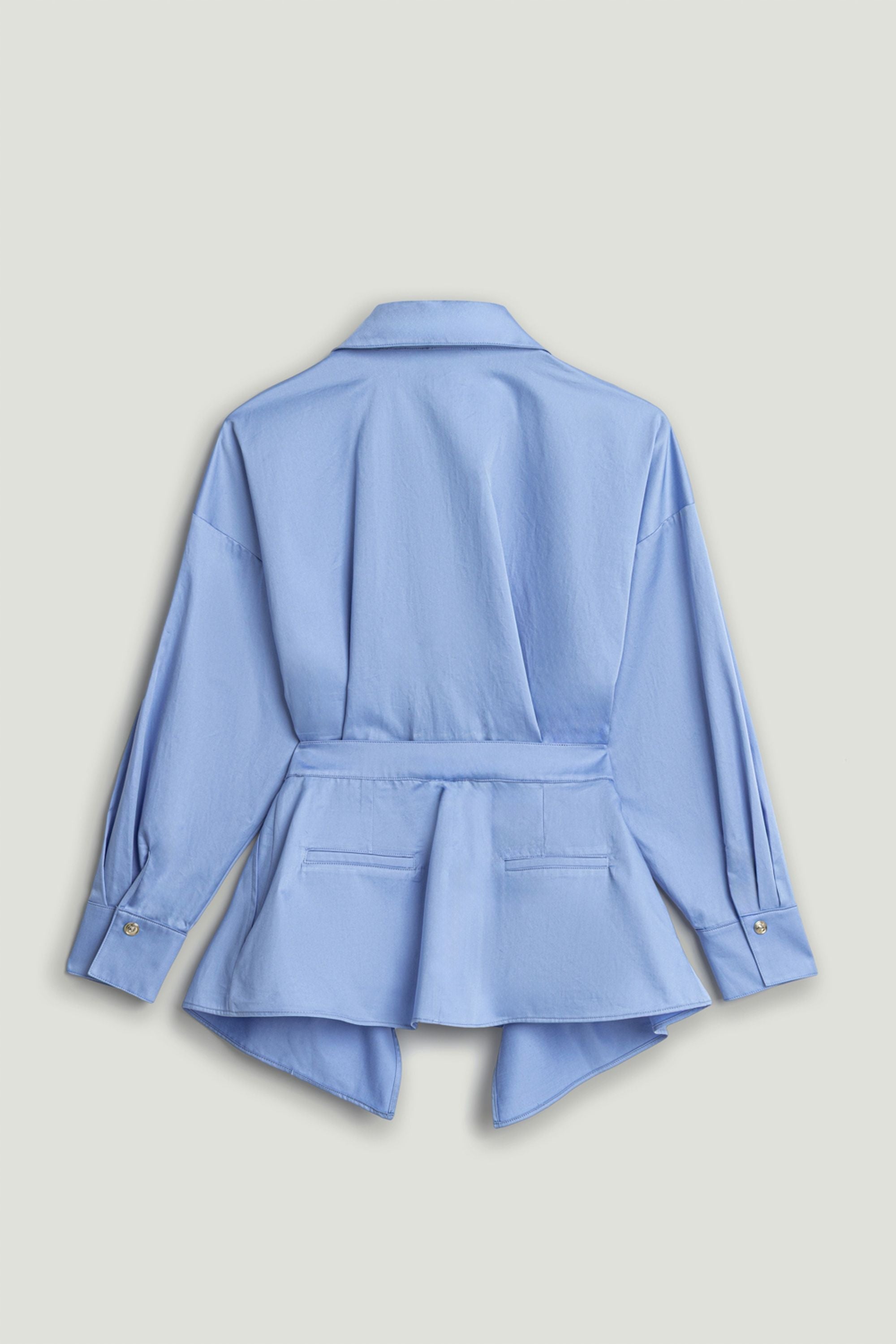 Belted V-Neck Poplin Shirt