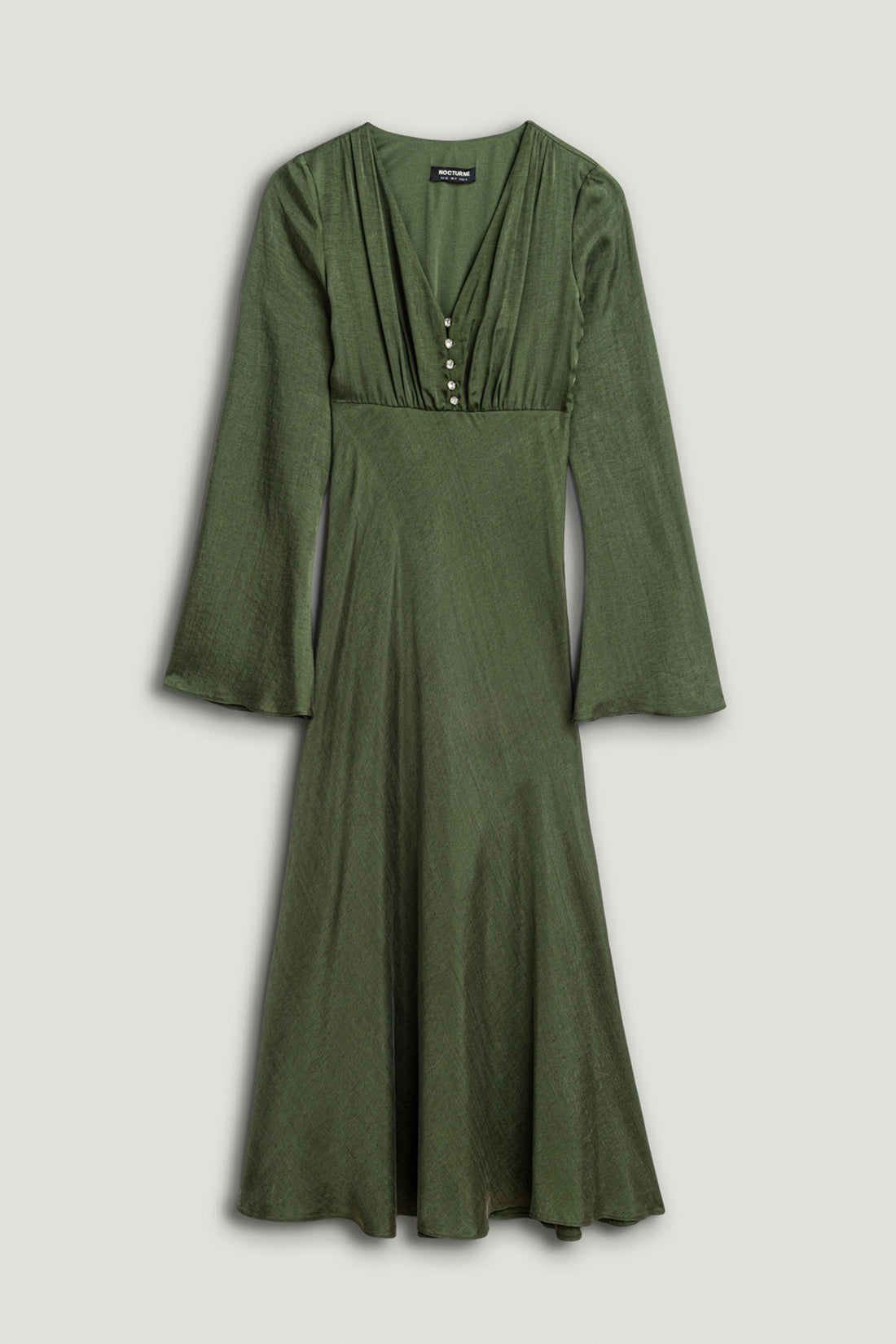 Crystal-Button V-Neck Maxi Dress