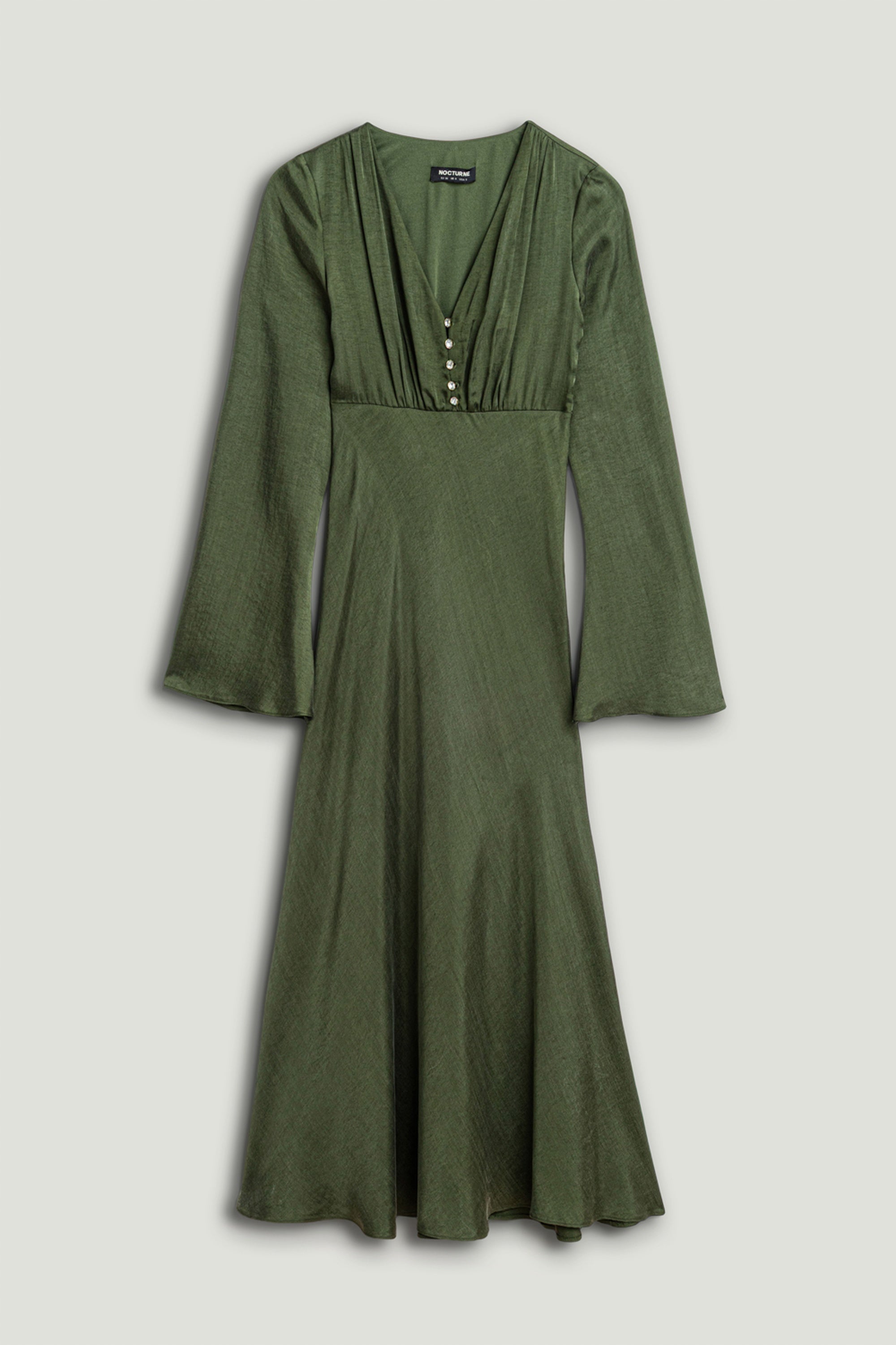 Crystal-Button V-Neck Maxi Dress