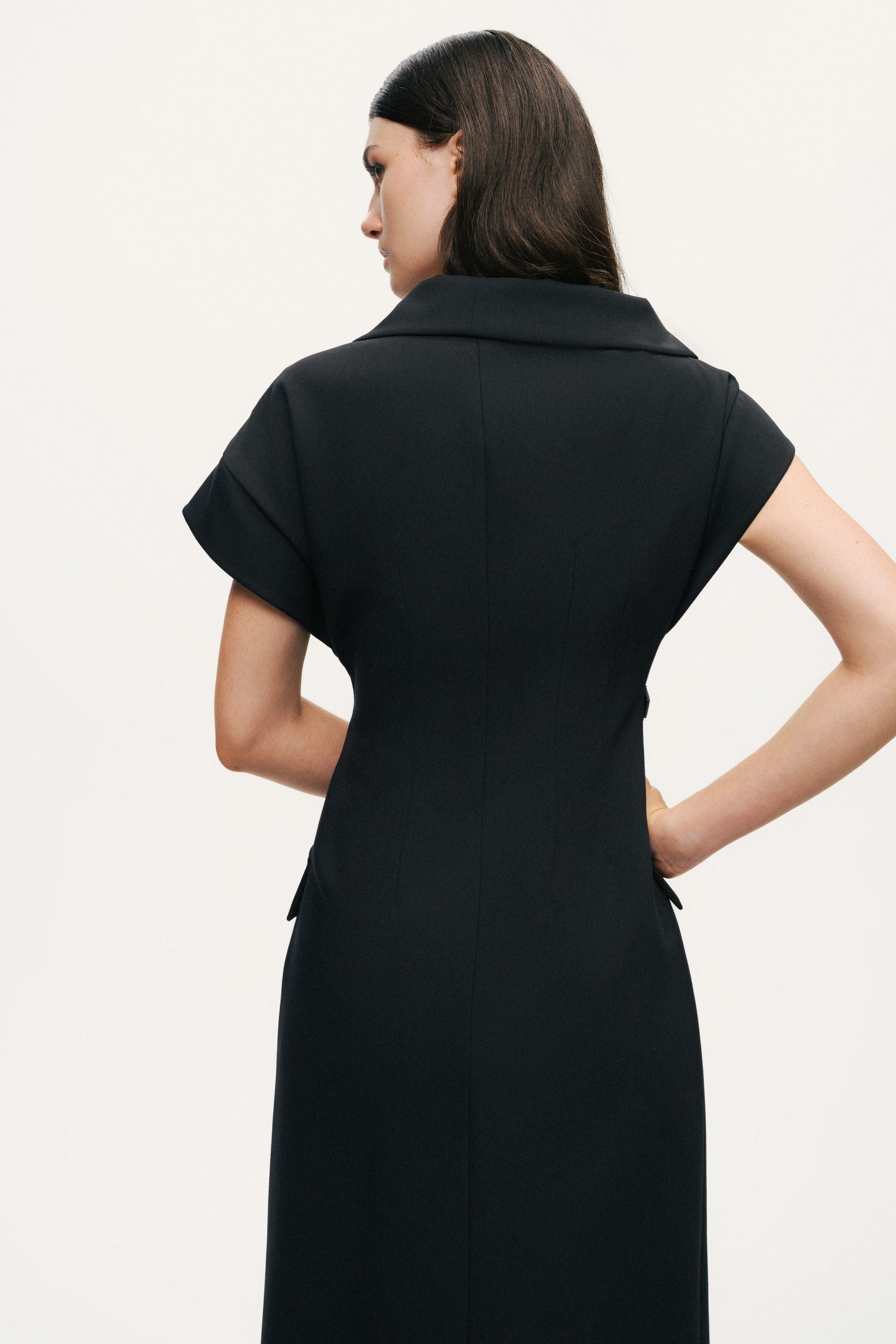 Tailored Buckle-Wrap Midi Dress