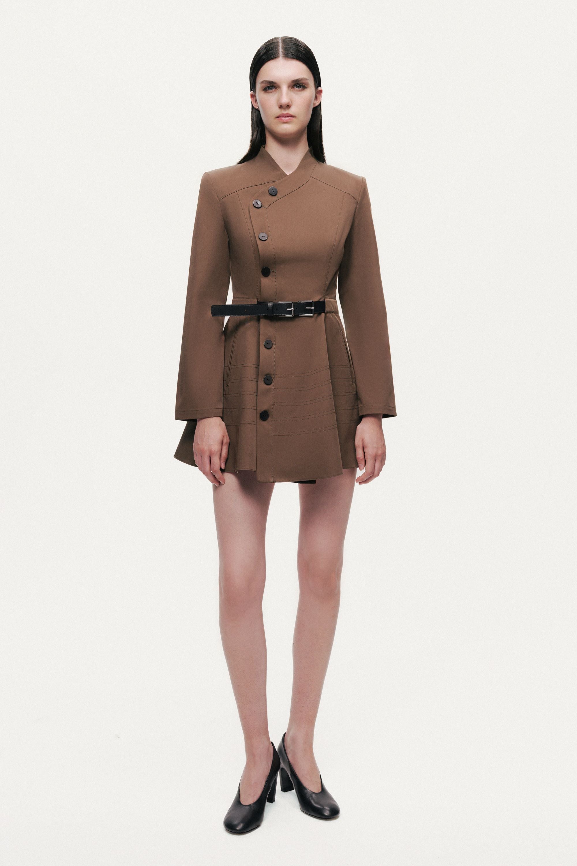 Asymmetric Belted Mini Shirt Dress