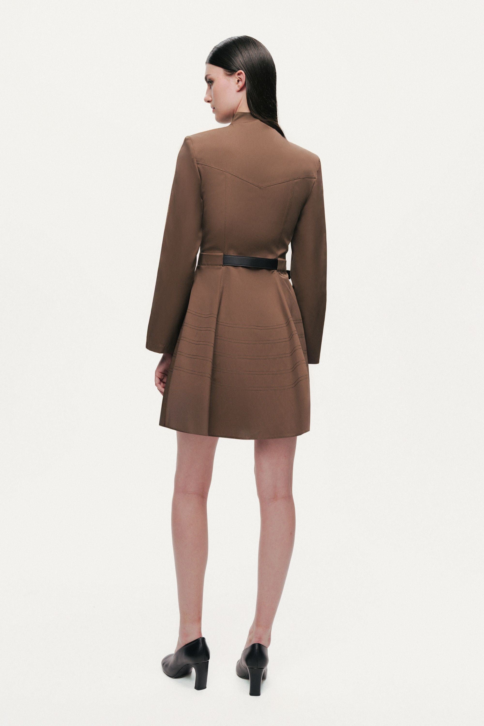 Asymmetric Belted Mini Shirt Dress