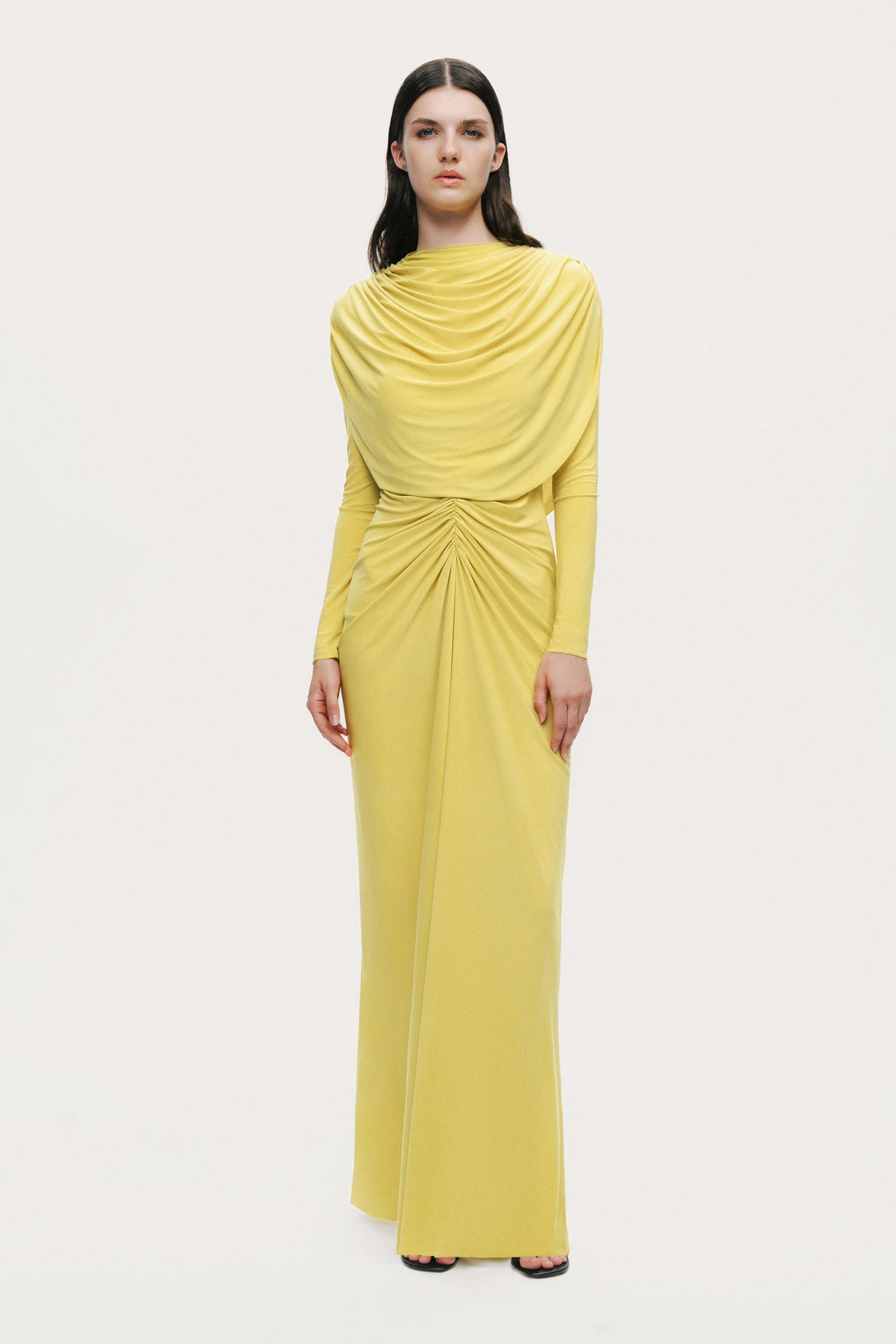 Draped Cowl-Front Column Dress