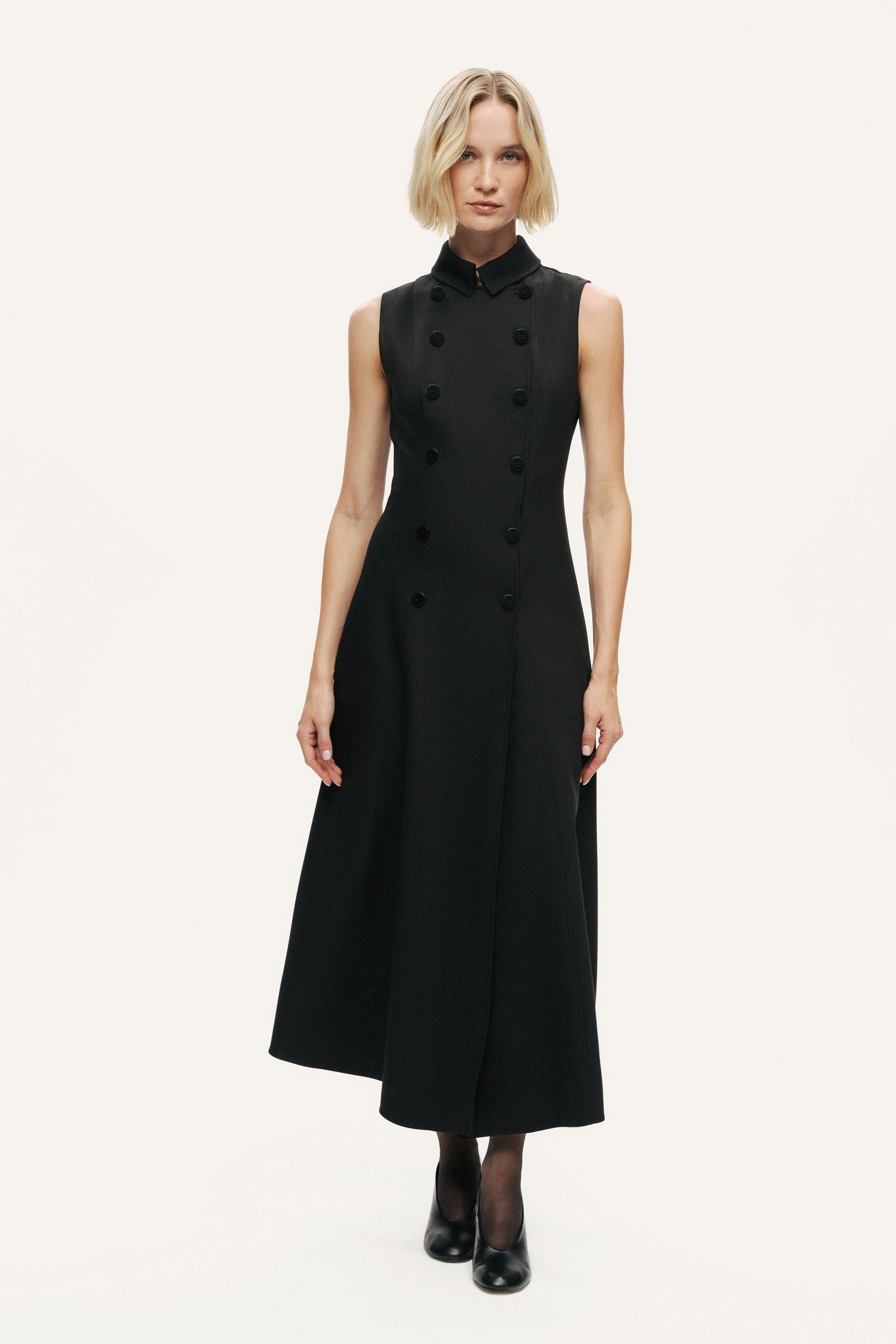 Sleeveless Double-Breasted Midi Dress