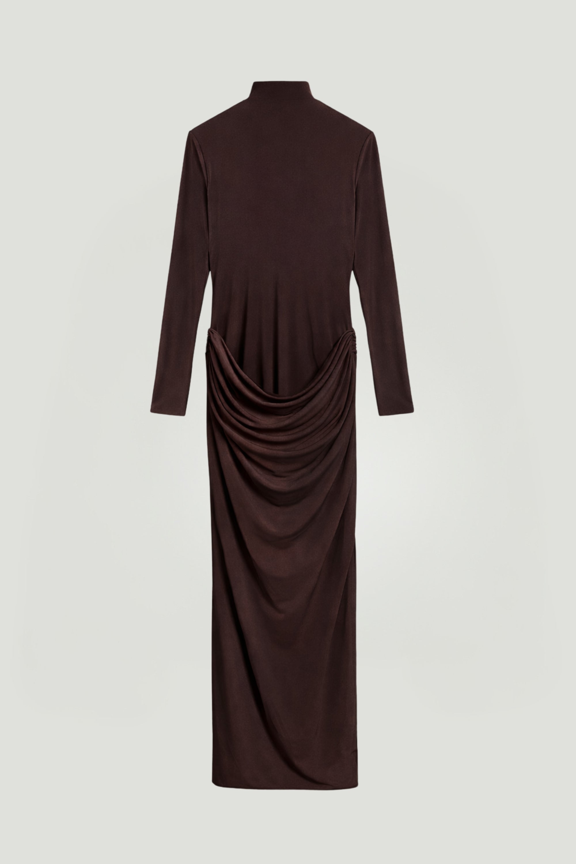 High-Neck Sculpted Ruched Maxi Dress