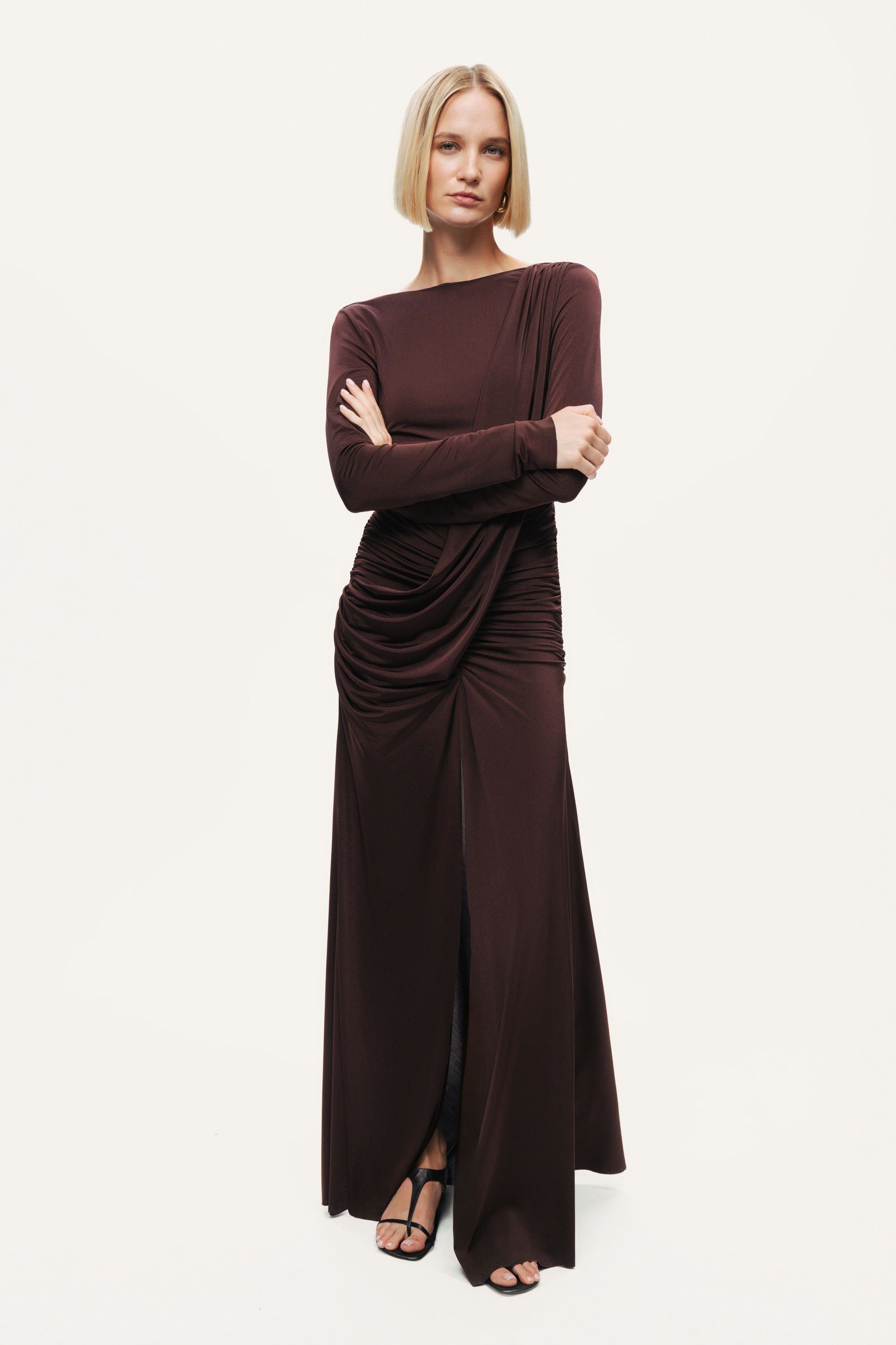 Asymmetric Draped Open-Back Dress