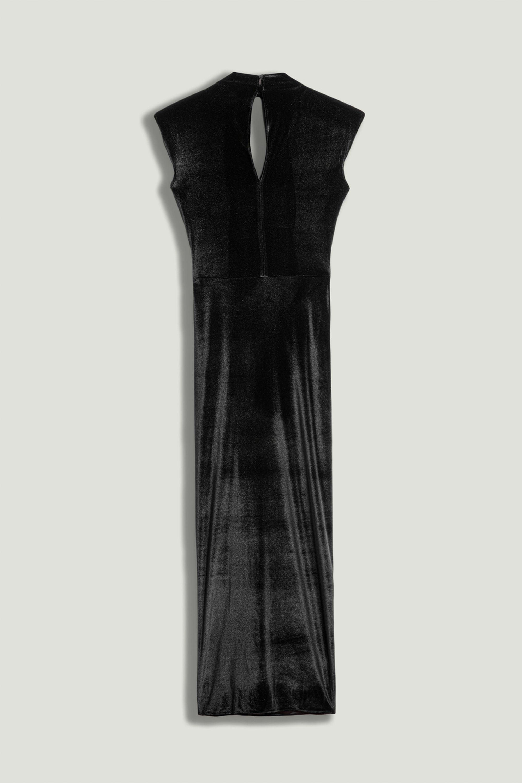 High-Neck Ruched Midi Dress