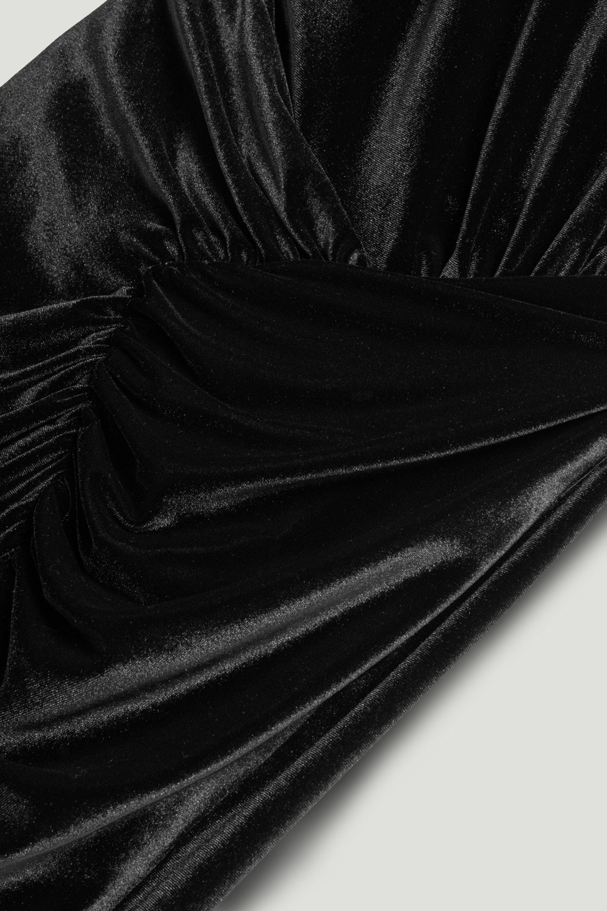 High-Neck Ruched Midi Dress