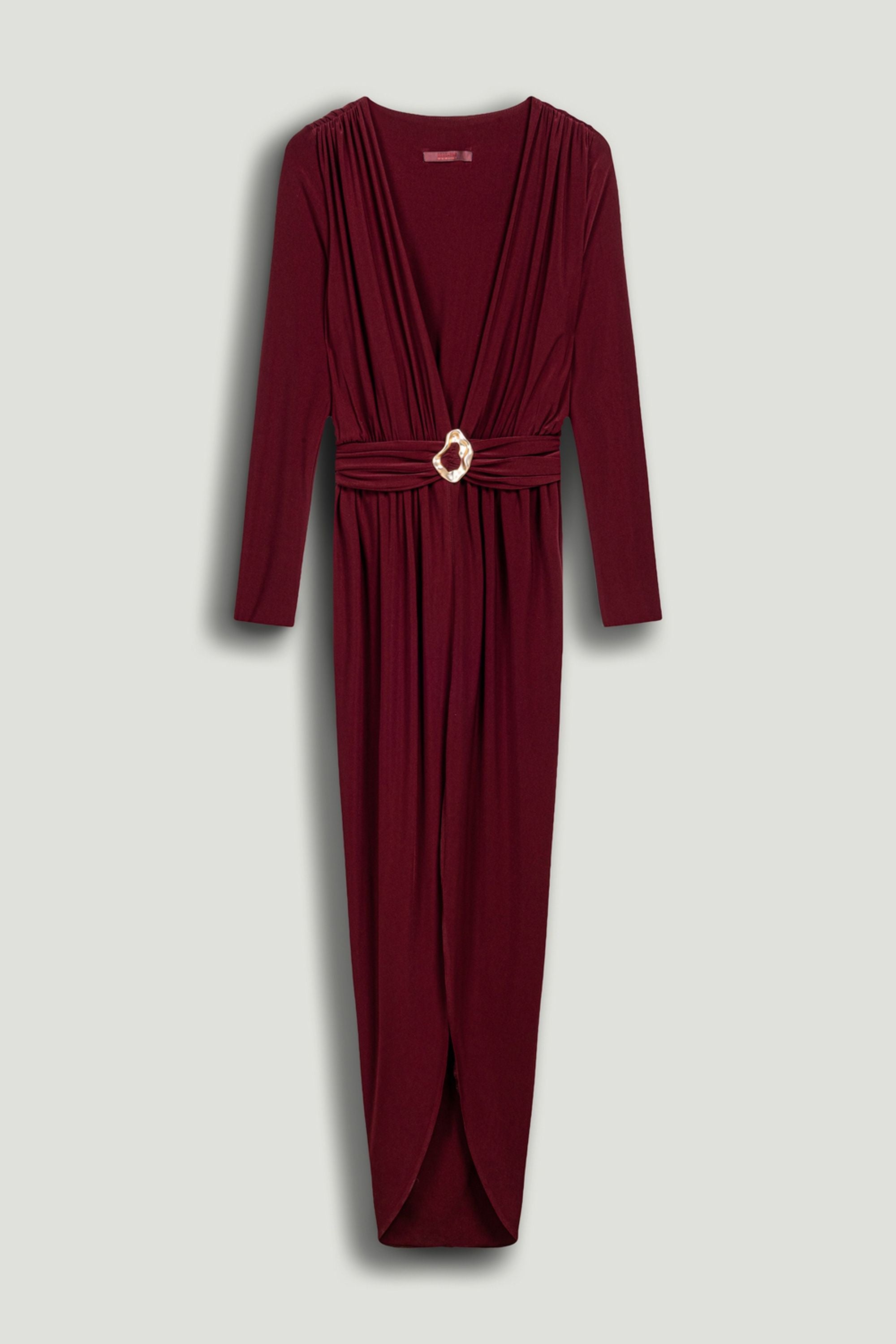 Deep Plunge Belted Jersey Maxi Dress