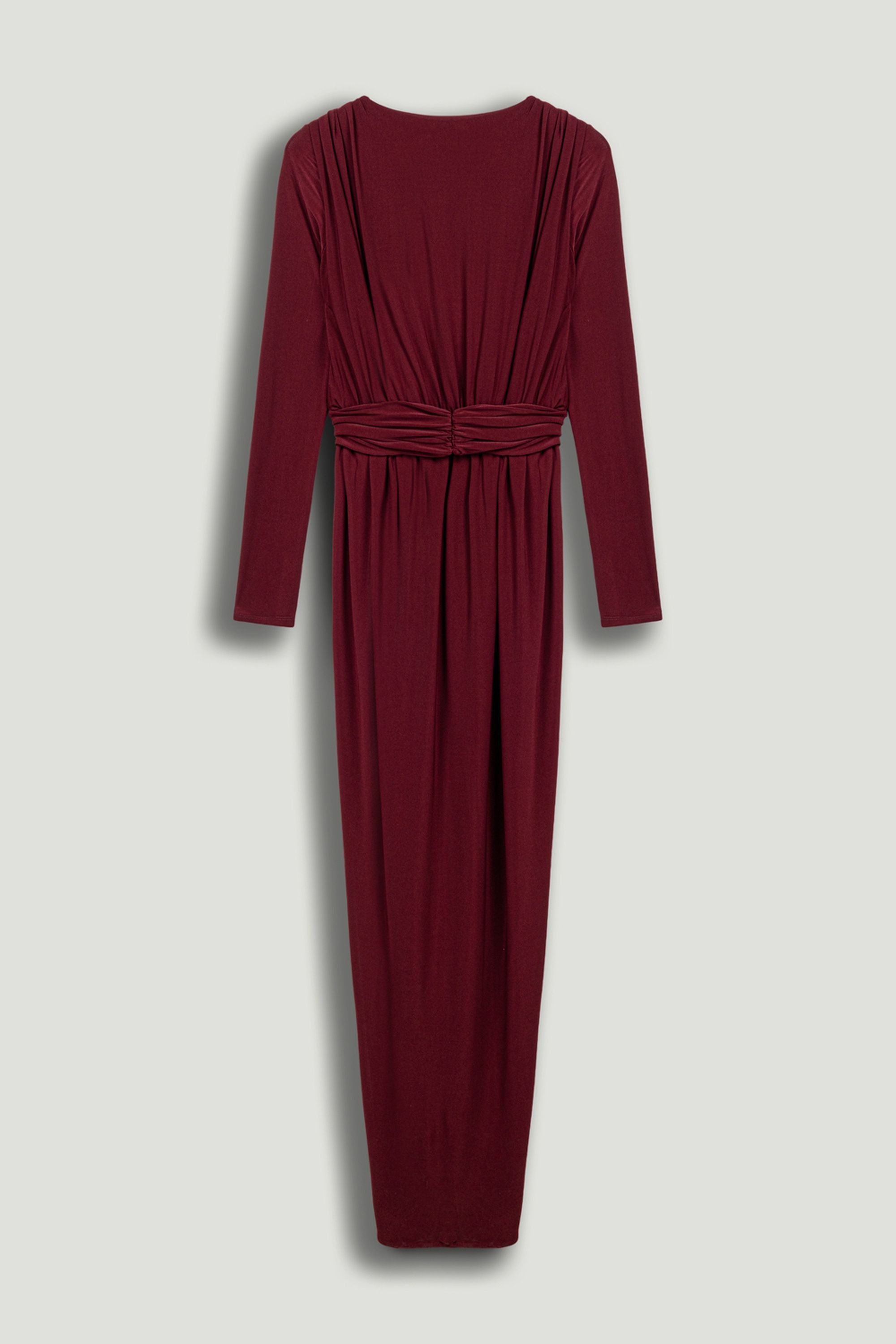 Deep Plunge Belted Jersey Maxi Dress