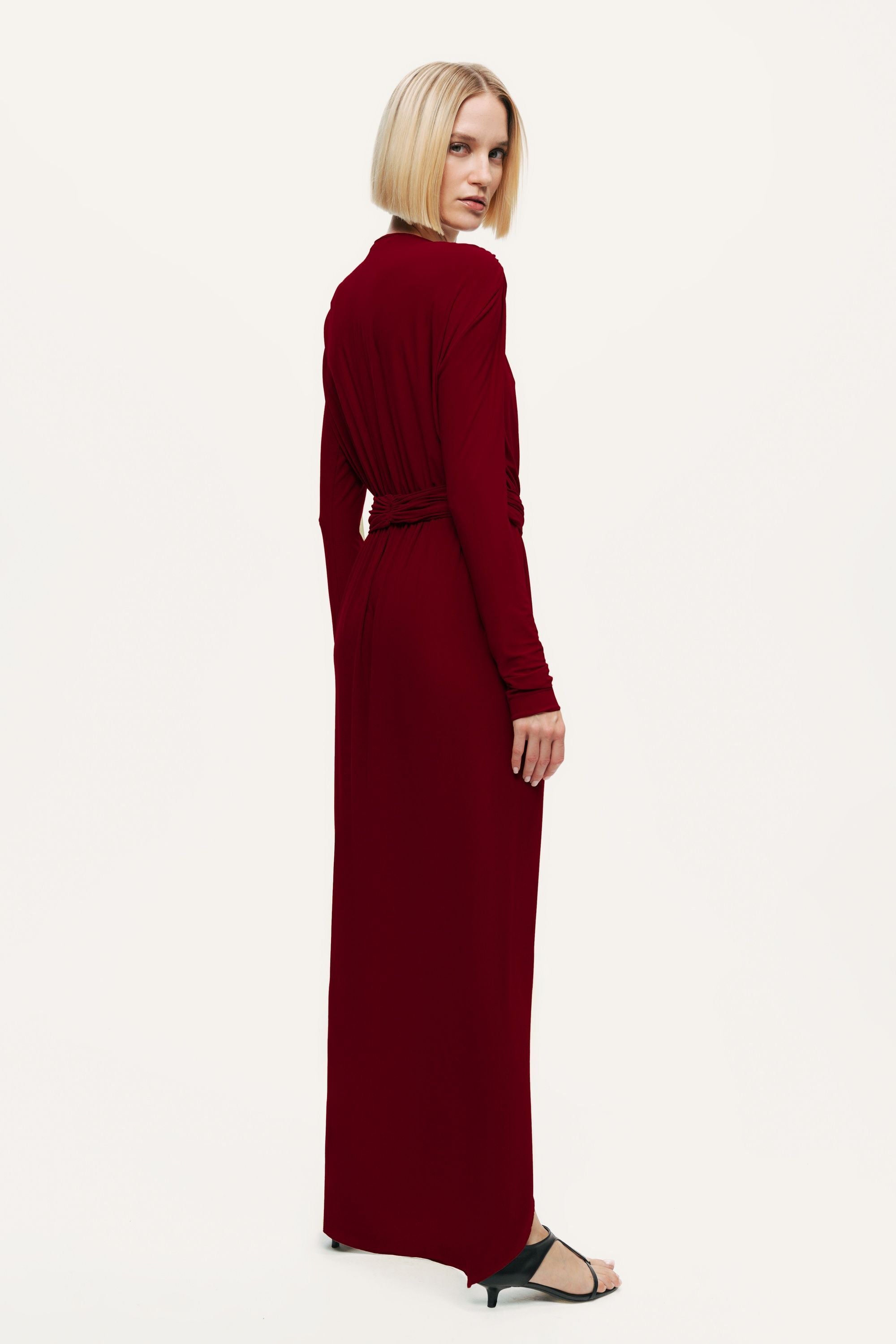 Deep Plunge Belted Jersey Maxi Dress