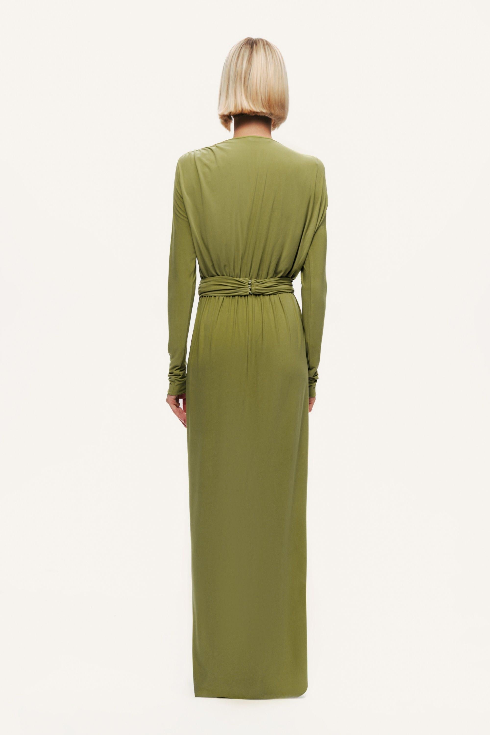 Deep Plunge Belted Jersey Maxi Dress
