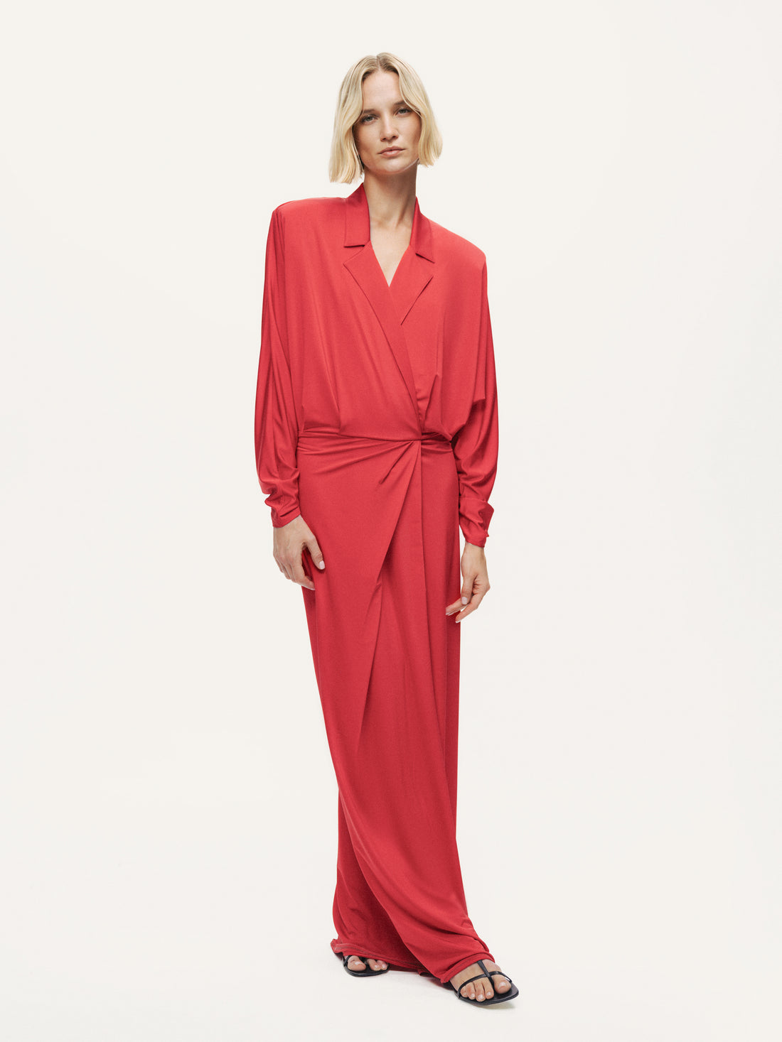 Shirt Collar Draped Maxi Dress
