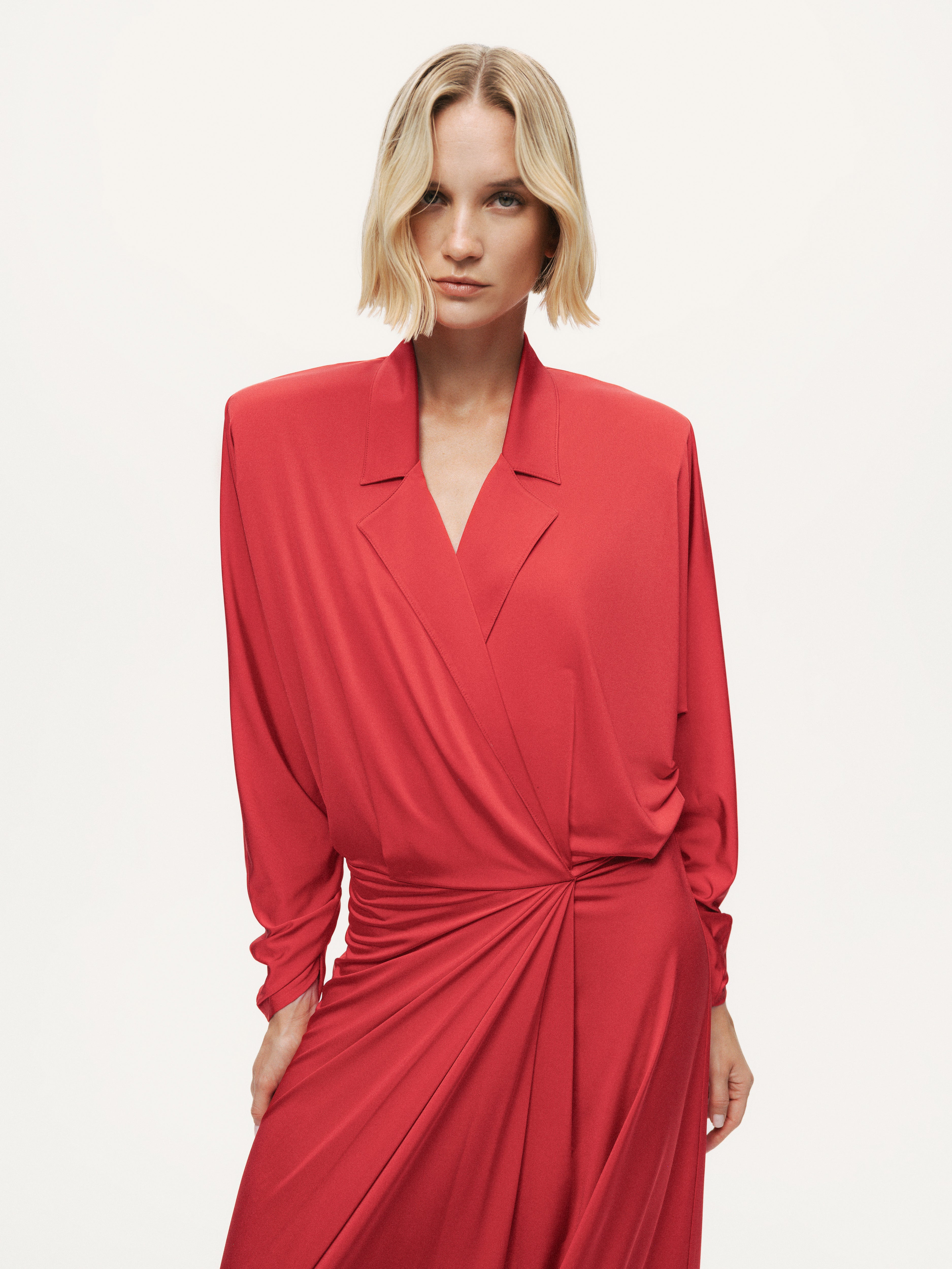Shirt Collar Draped Maxi Dress