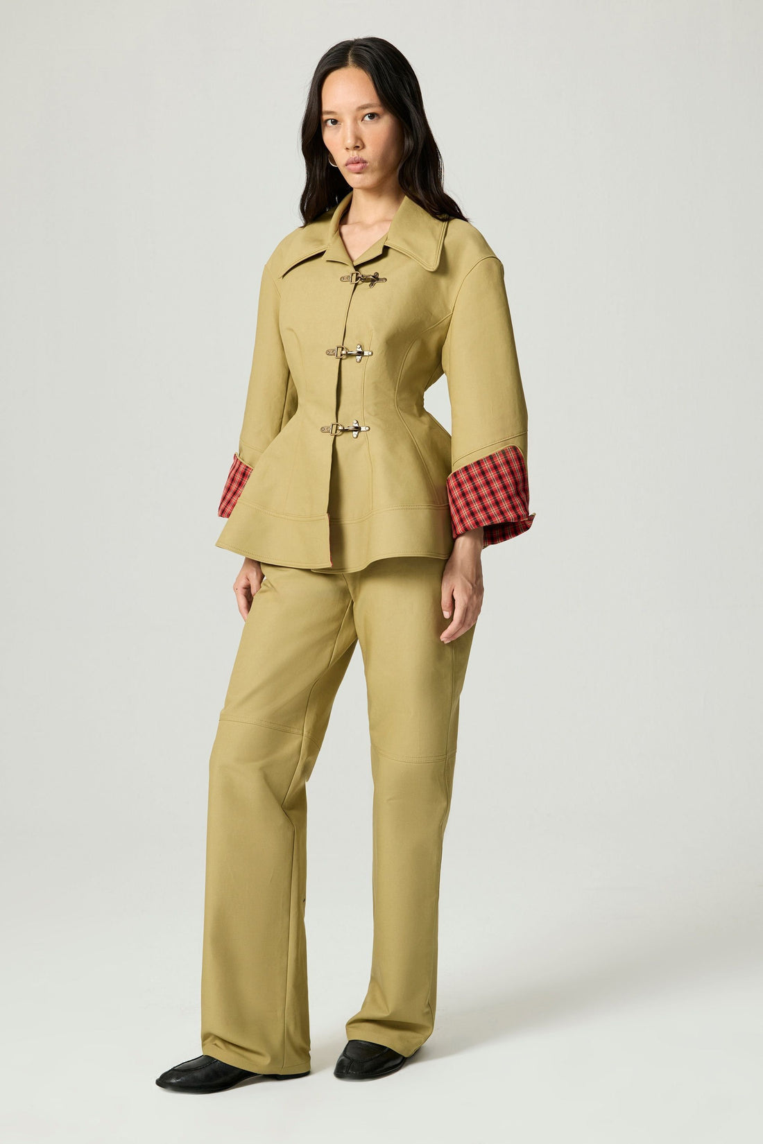 Side-Buckle High-Waist Wide Trousers