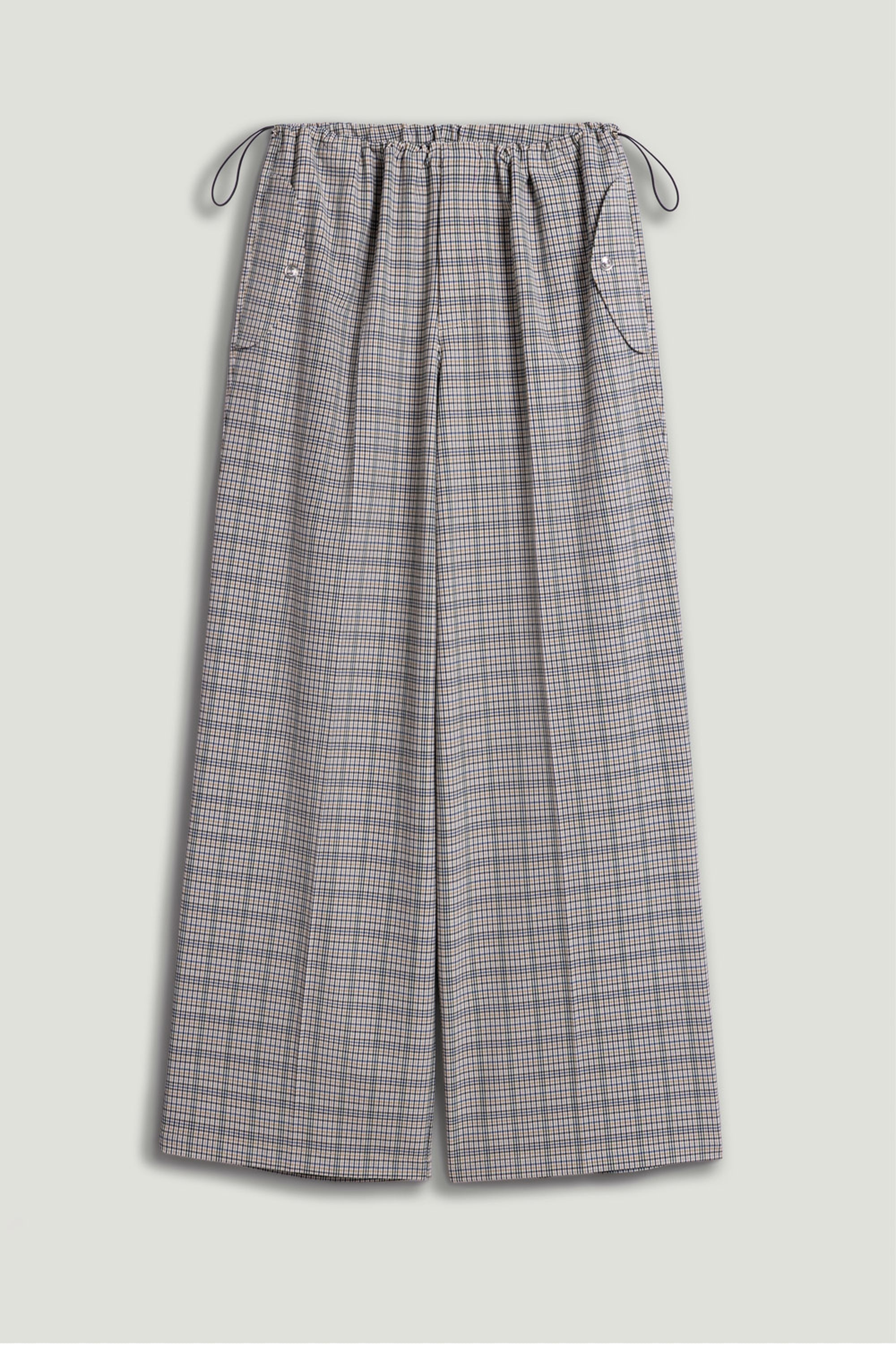 Plaid Wide-Leg Drawstring Pants