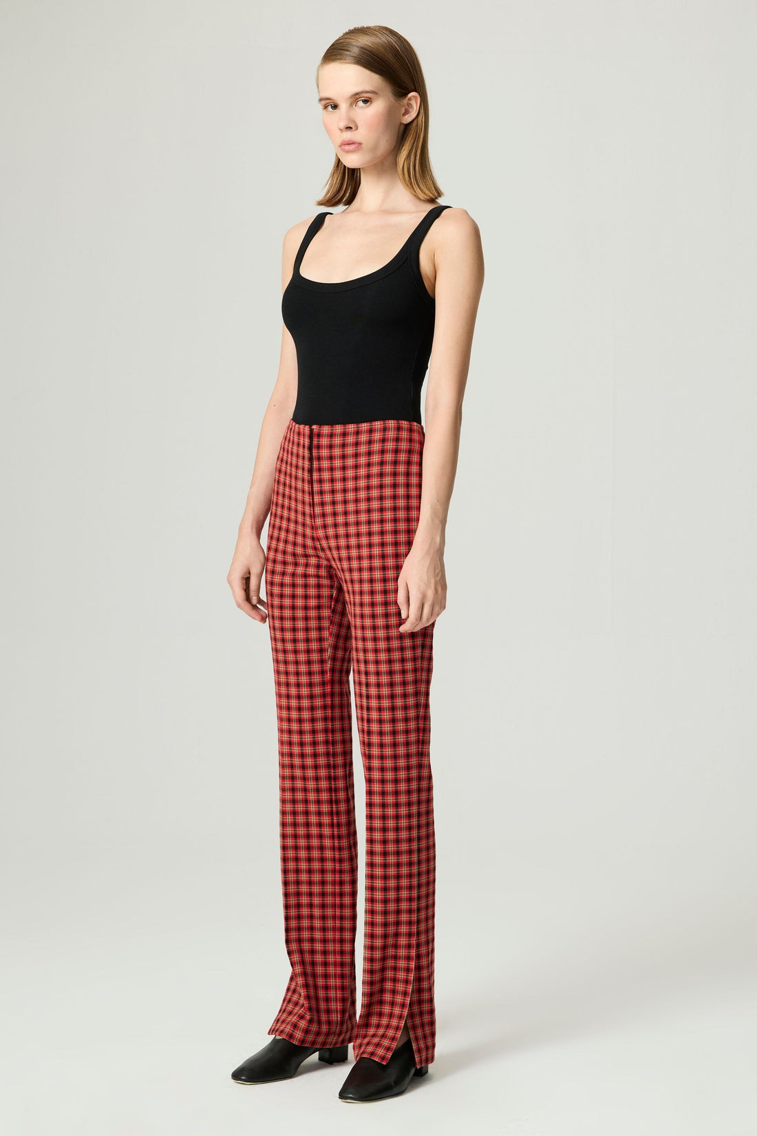 Plaid Slit-Hem Pants
