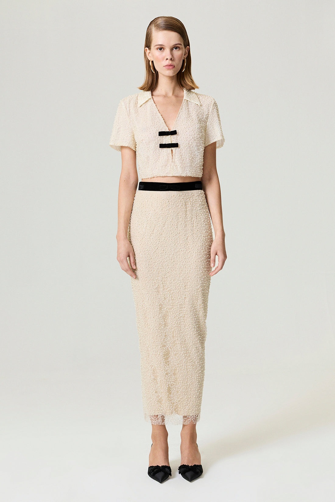 Pearl Embellished Pencil Skirt