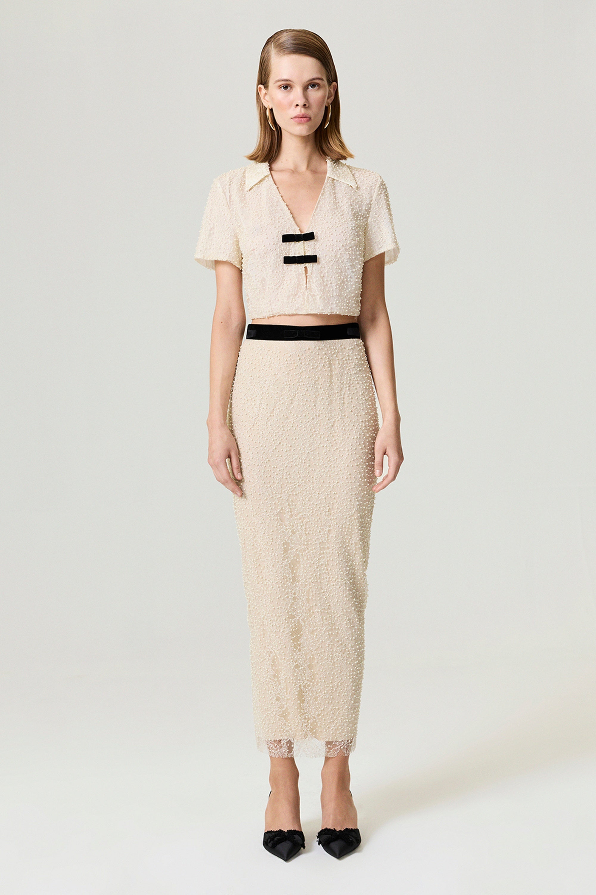 Pearl Embellished Pencil Skirt