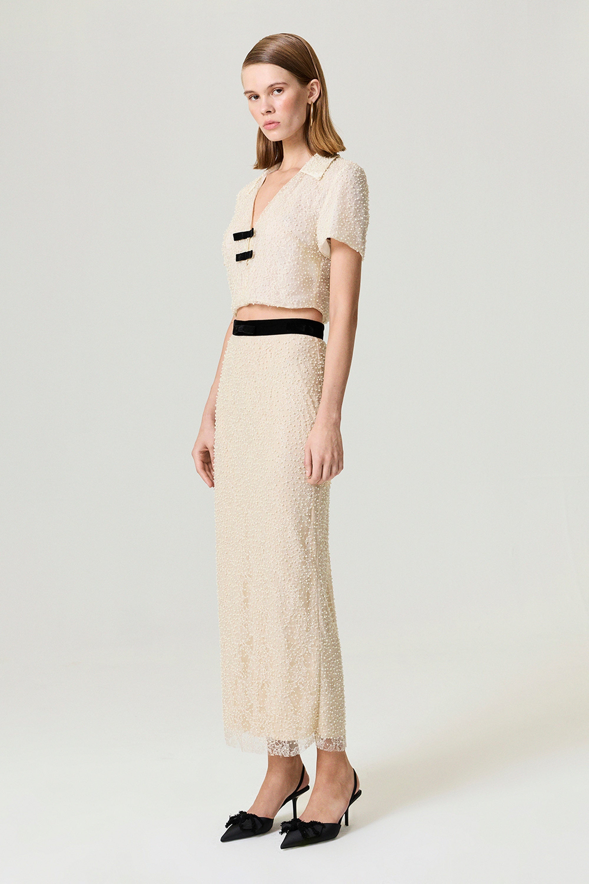 Pearl Embellished Pencil Skirt