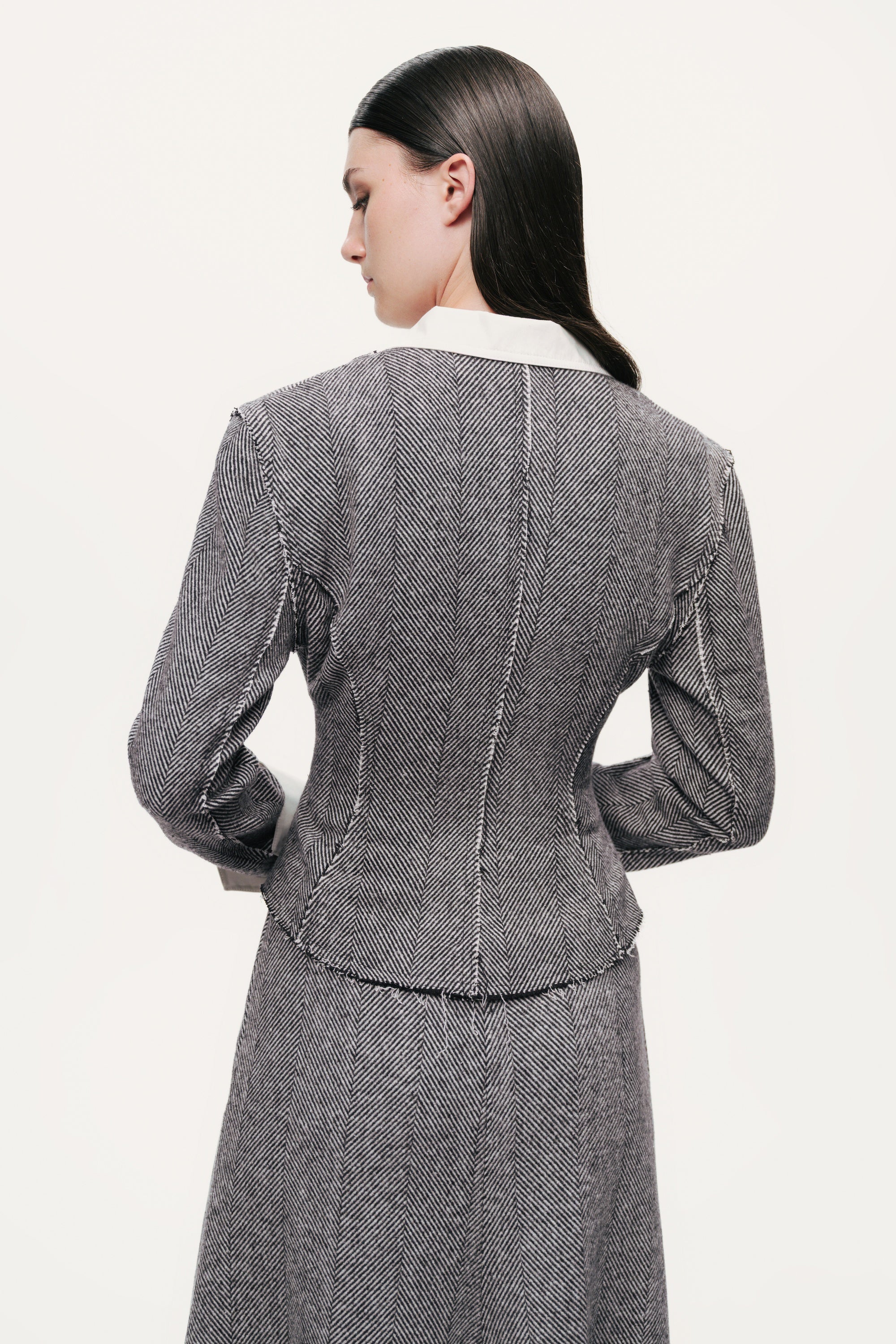 Herringbone Pattern Flared Midi Skirt