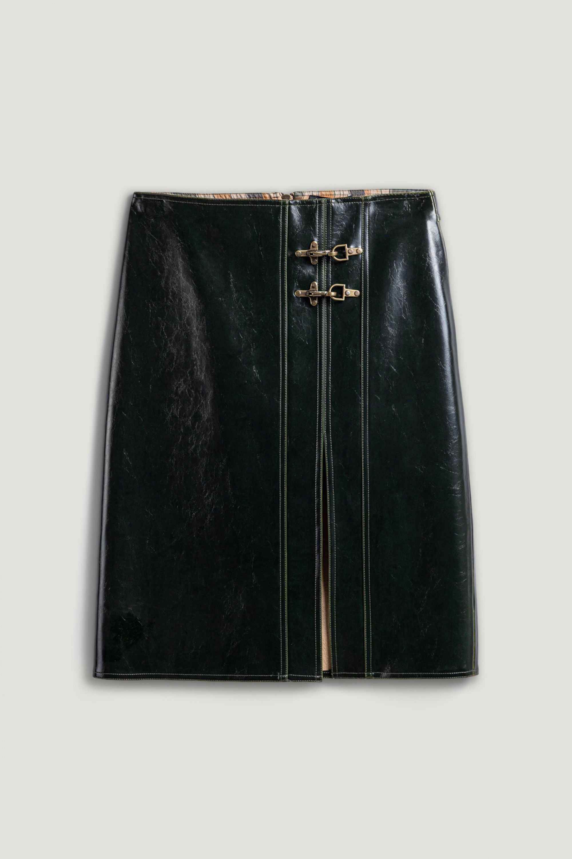 Buckle Detail Front-Slit Skirt