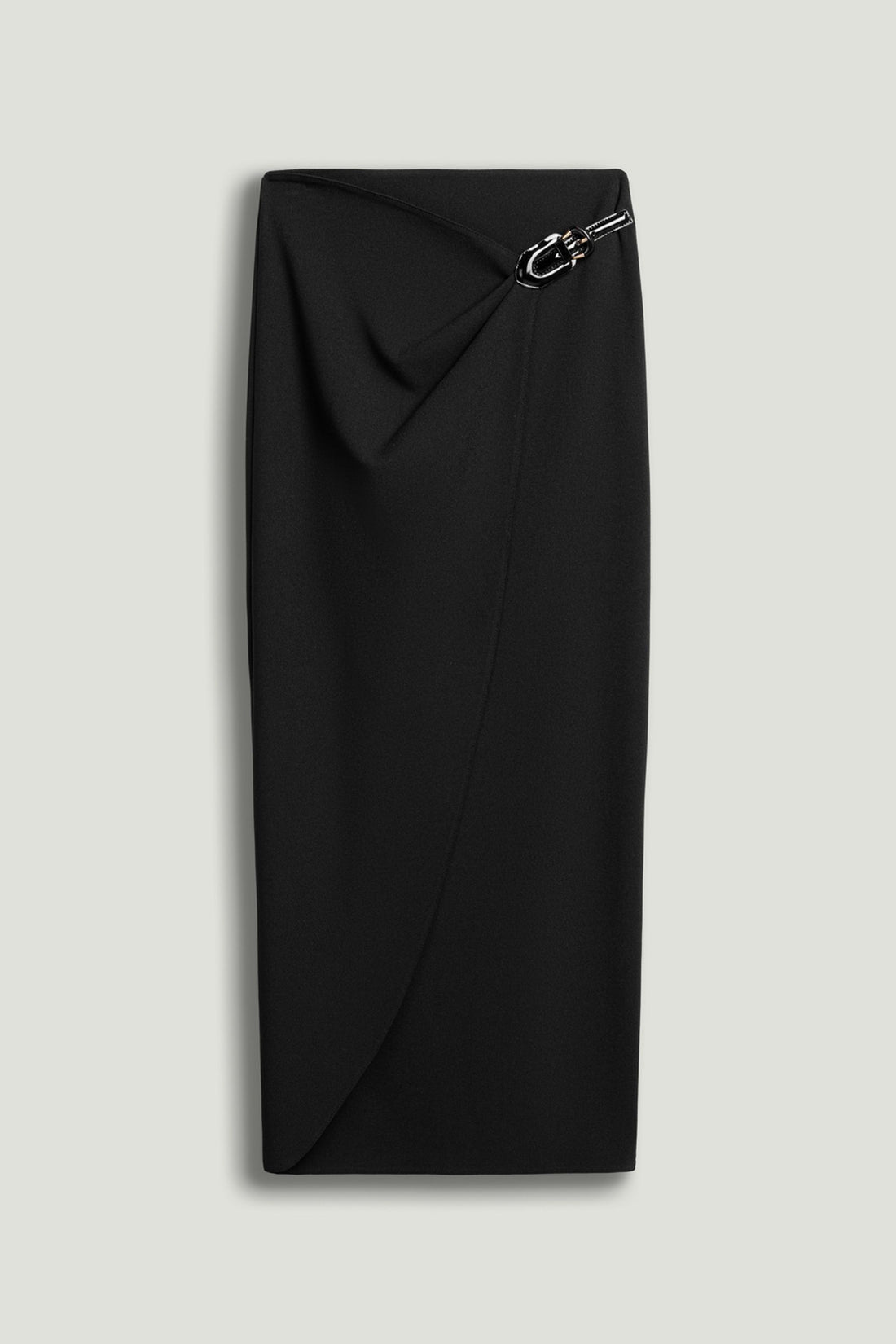 Ring-Buckle Asymmetric Wrap Maxi Skirt