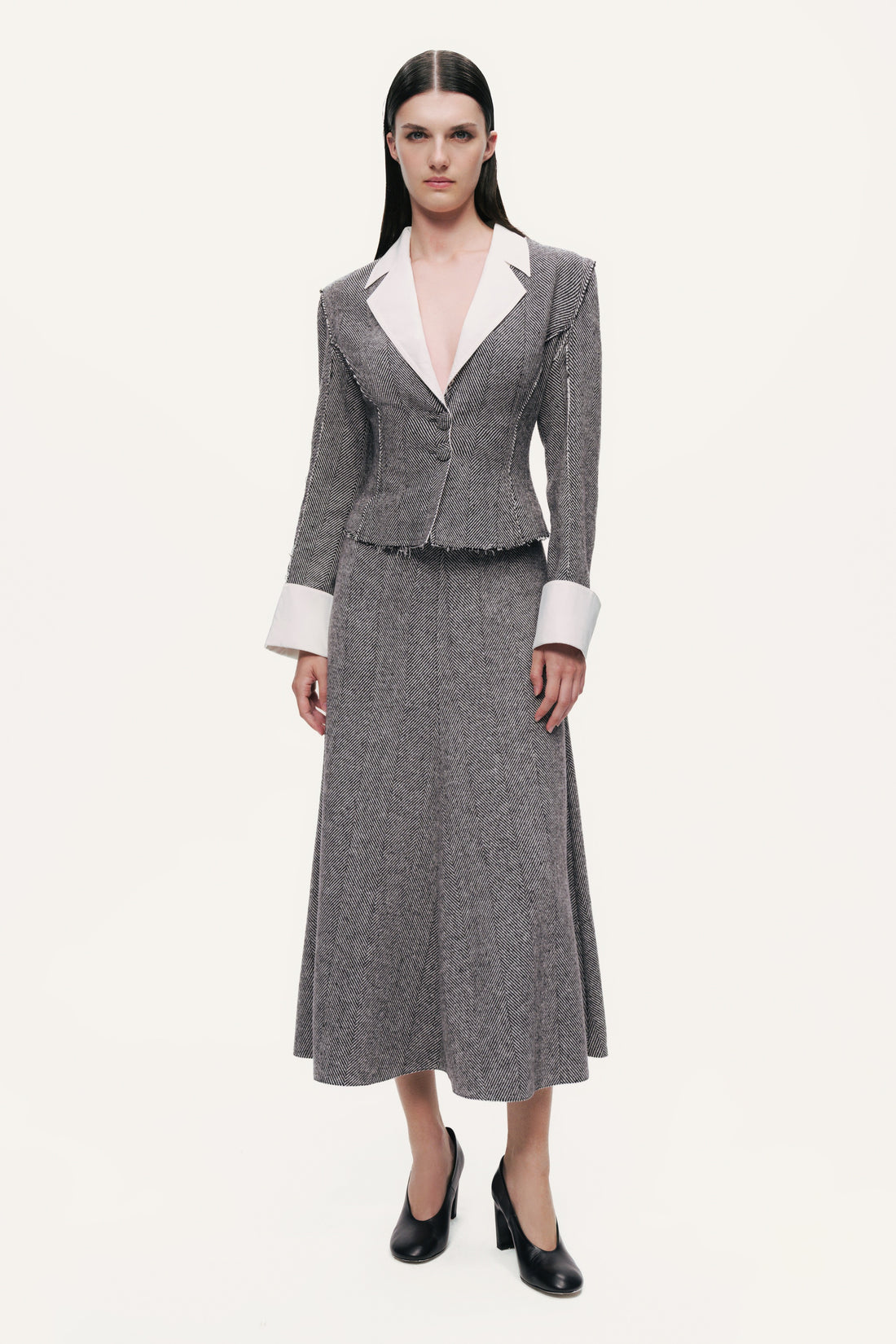 Contrast Lapel Tailored Textured Jacket