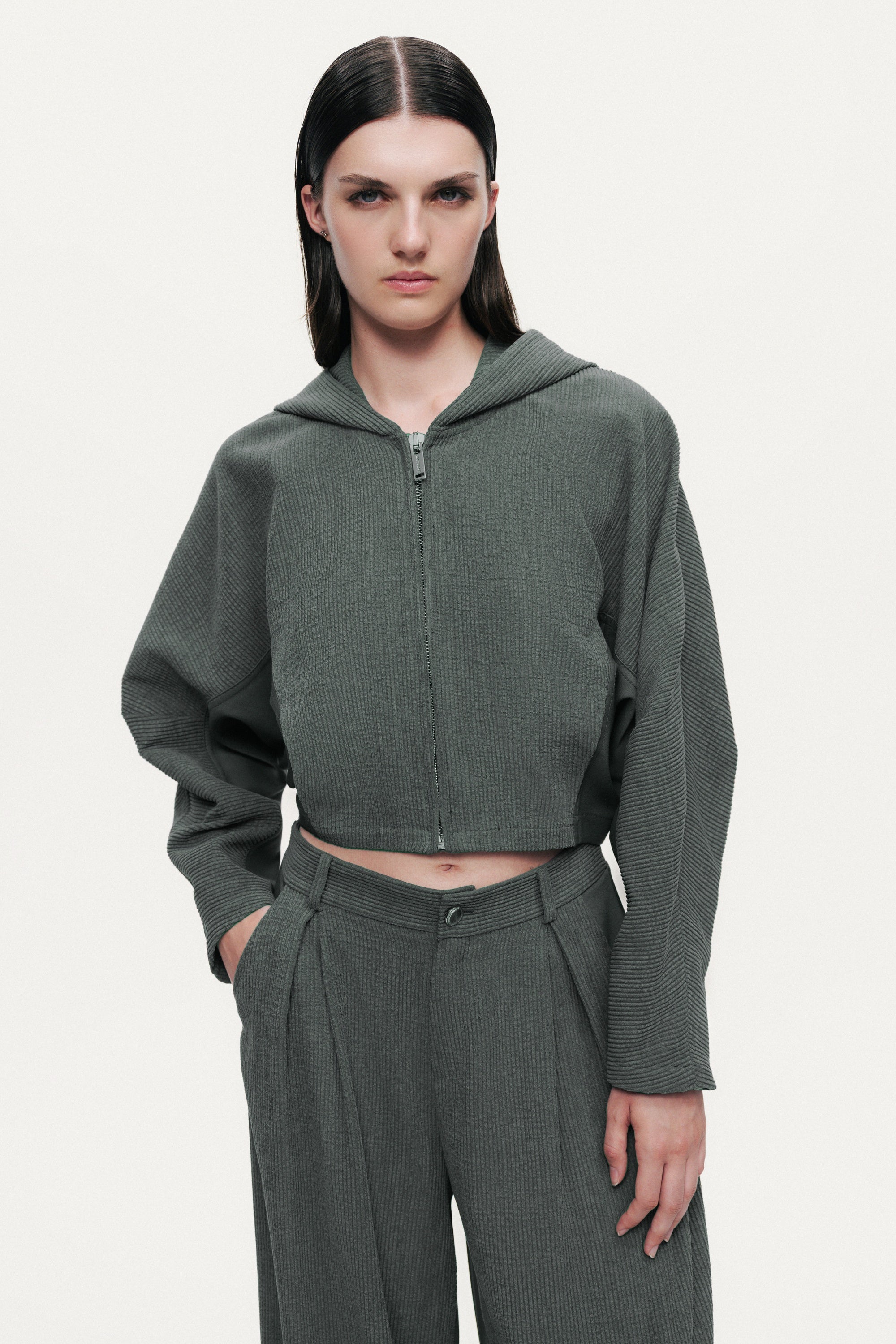 Ribbed Zip-Up Hoodie Jacket