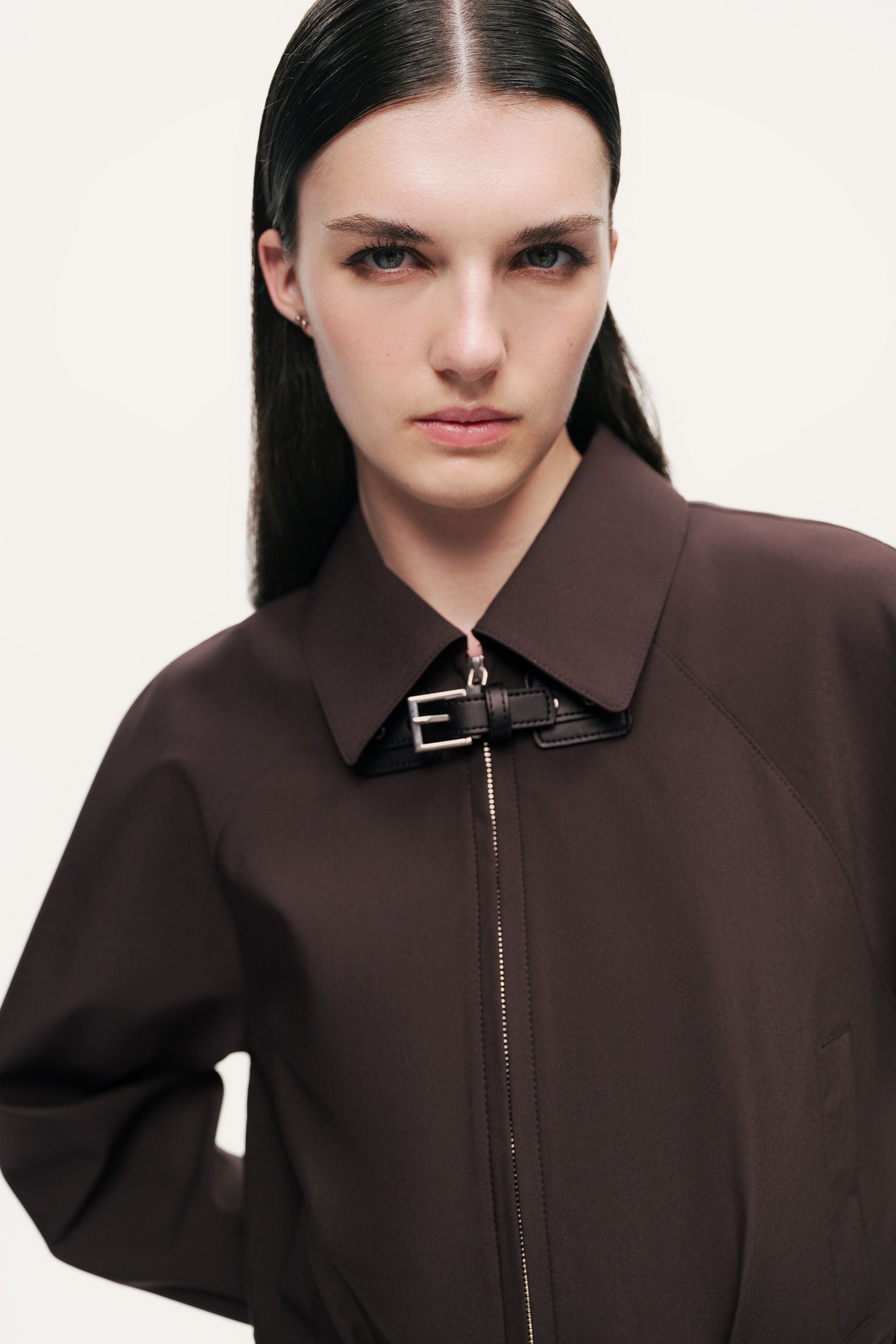 Buckle Detail Cropped Zip Jacket