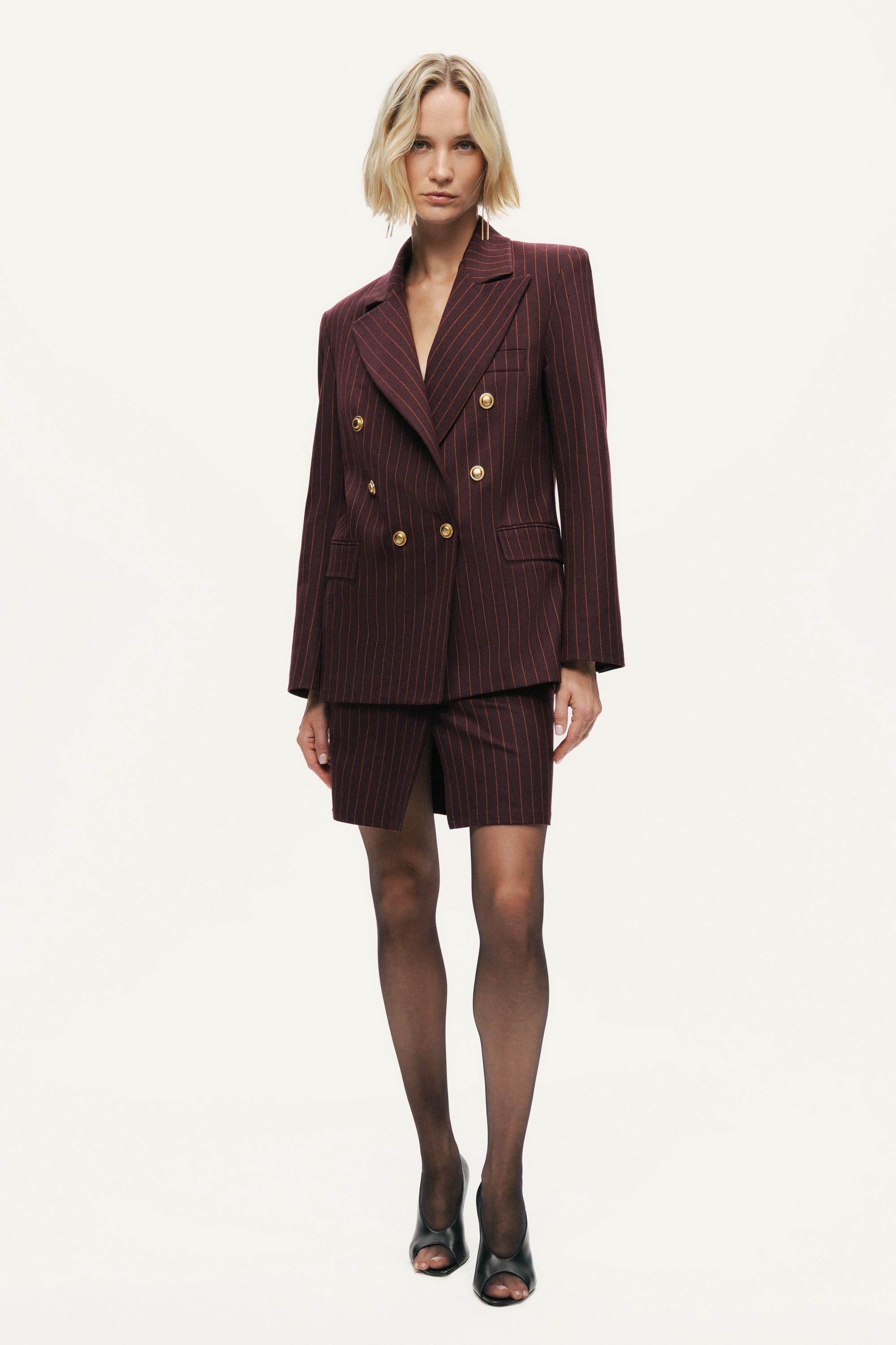 Pinstripe Double-Breasted Blazer