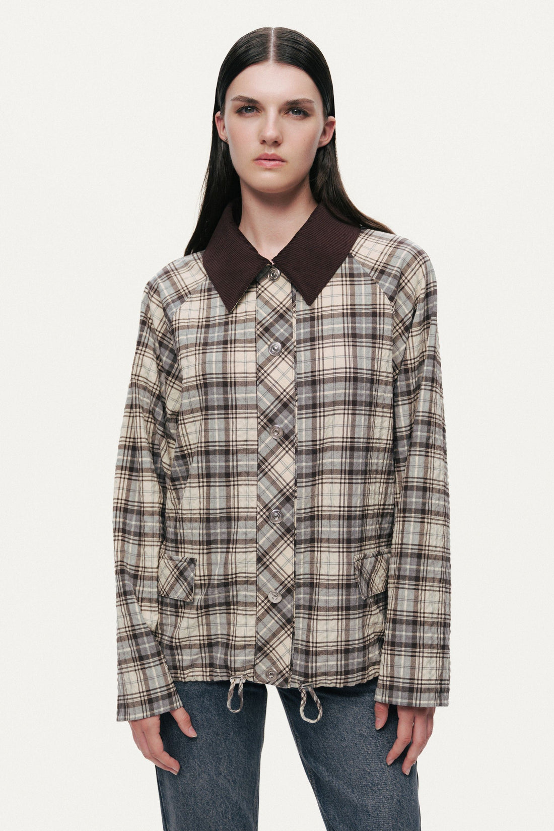 Checked Contrast Collar Jacket