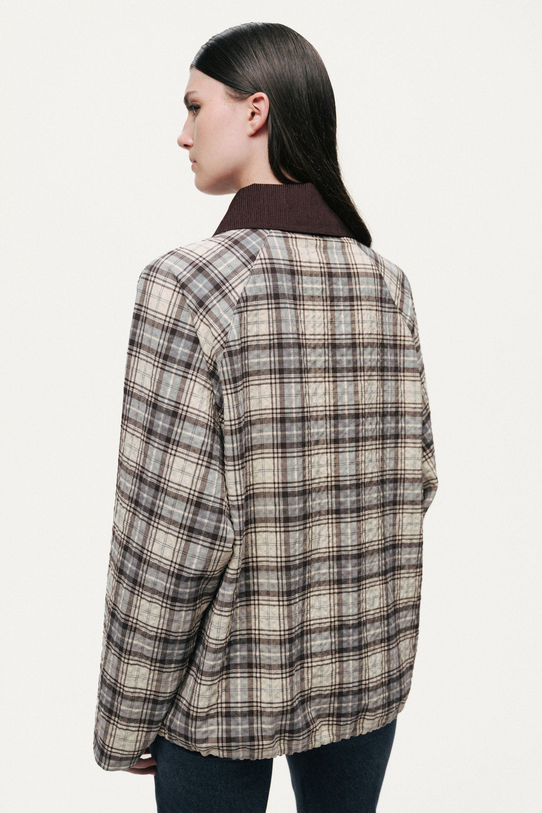 Checked Contrast Collar Jacket