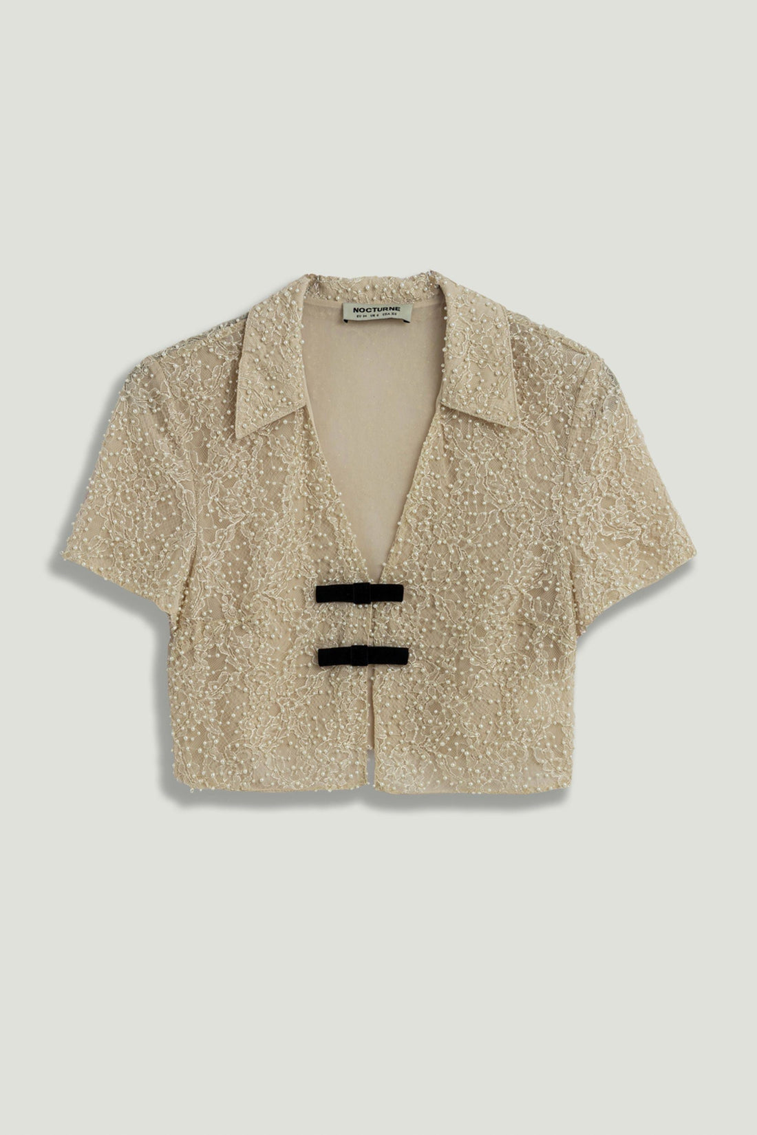 Pearl Embellished Bow Crop Blouse