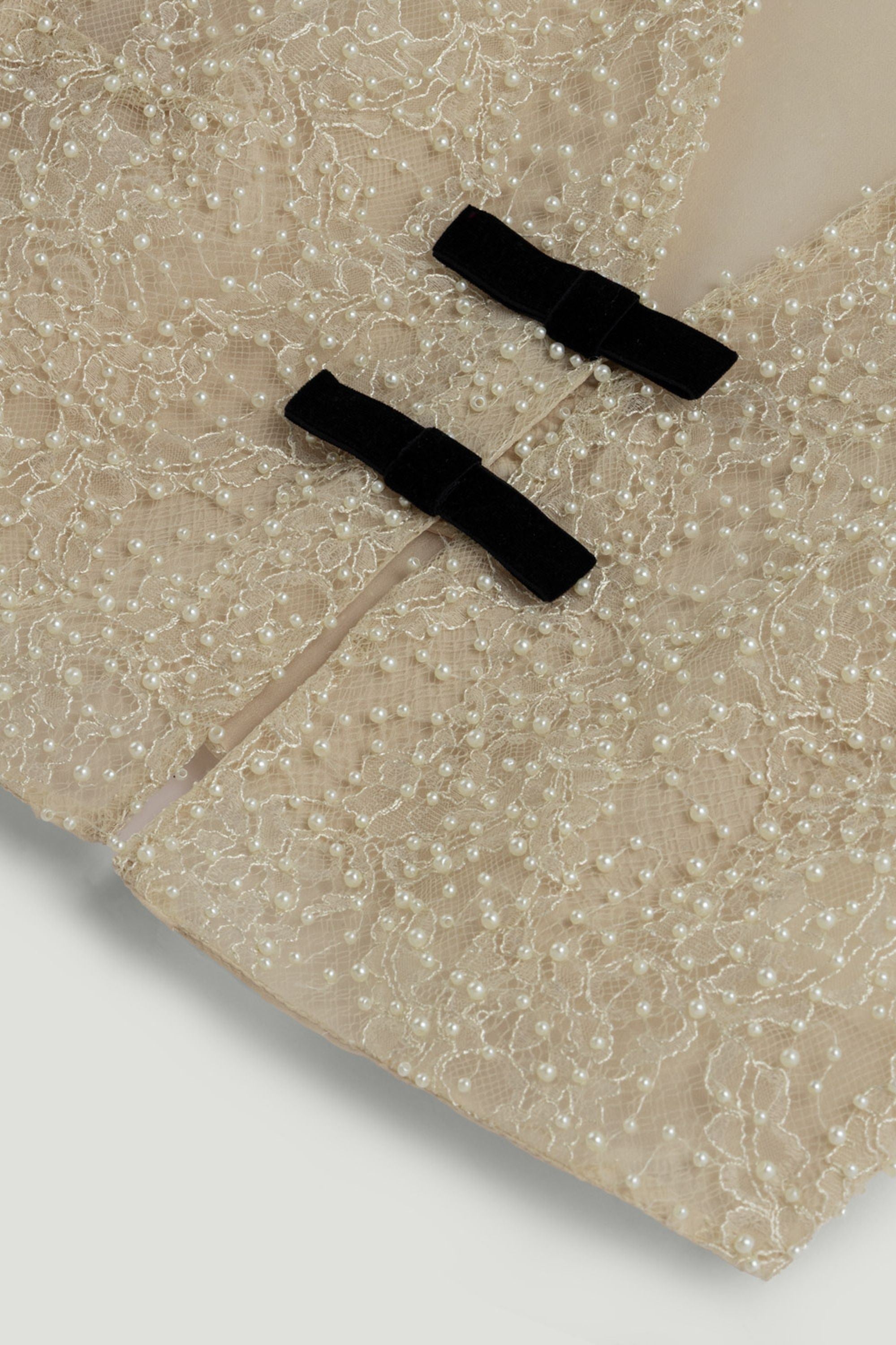 Pearl Embellished Bow Crop Blouse