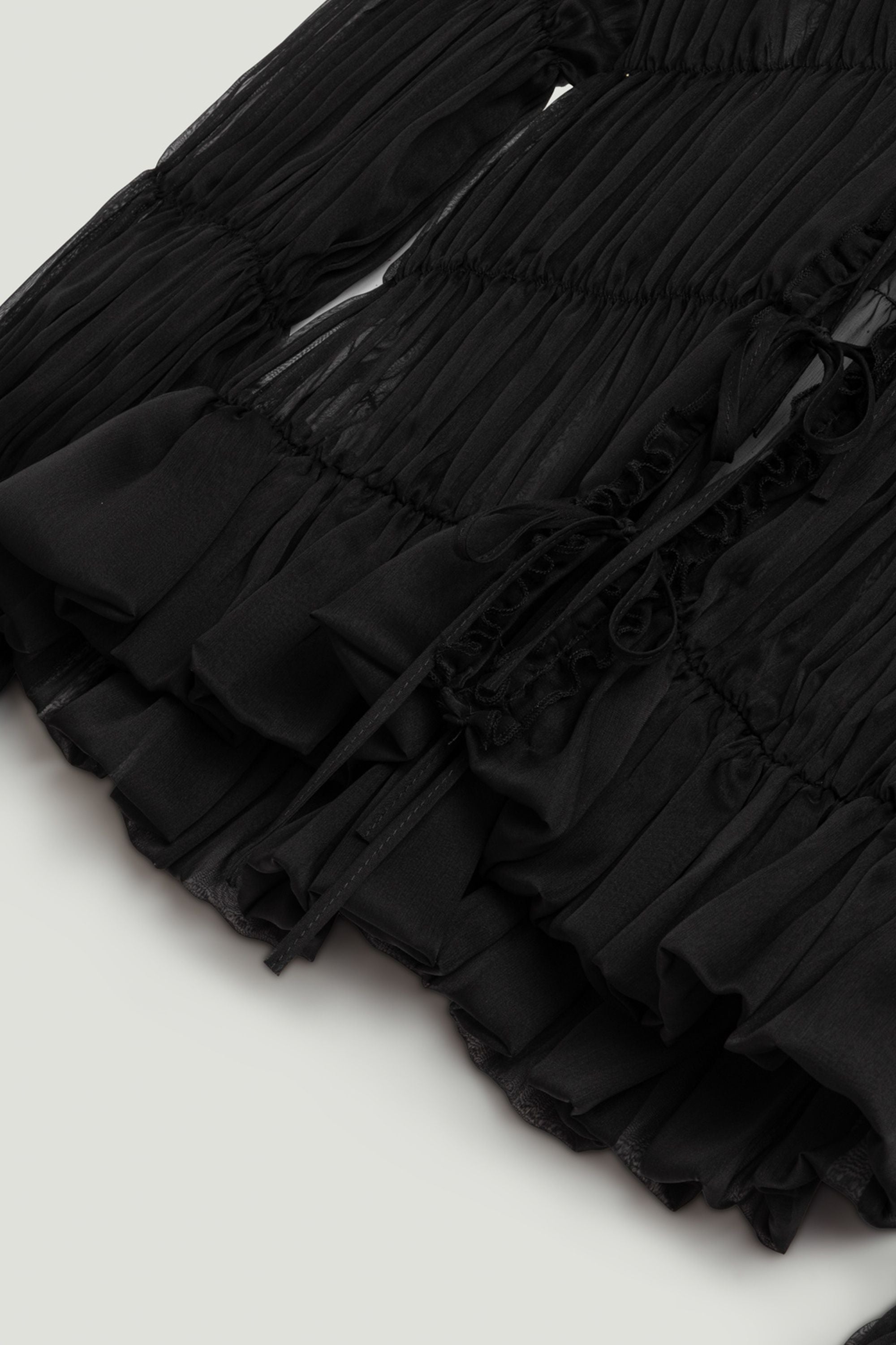 Black Ruched Sheer Blouse