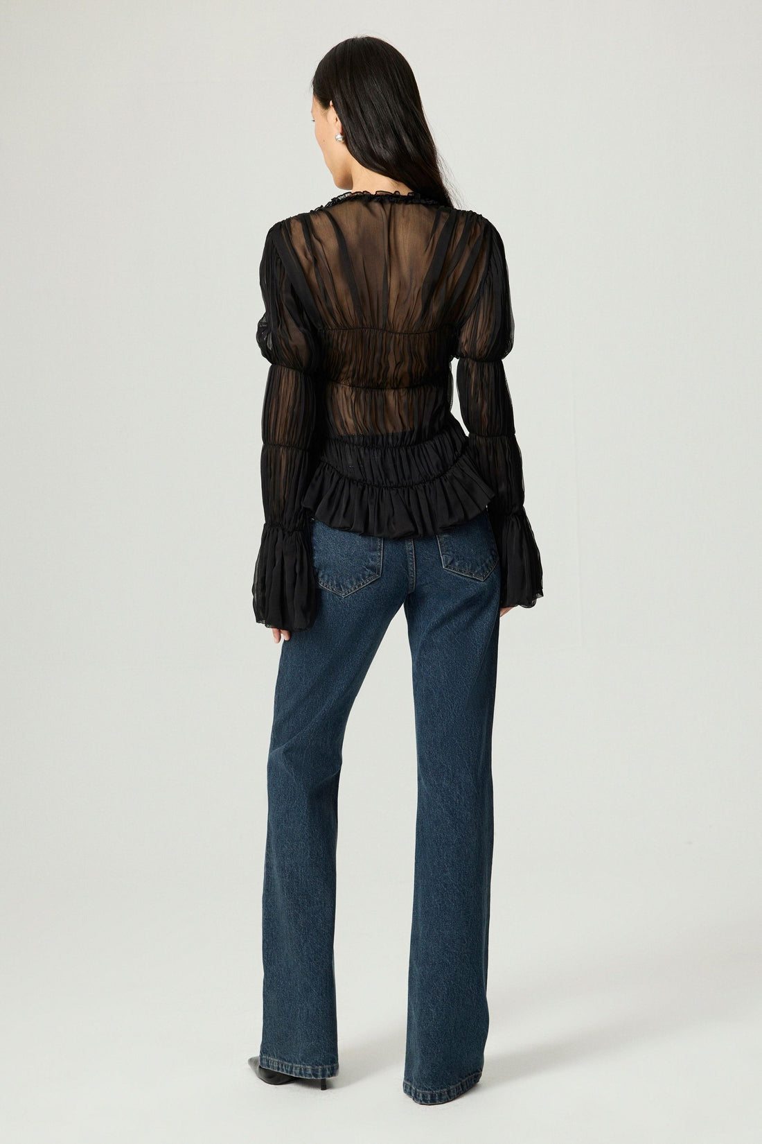 Black Ruched Sheer Blouse