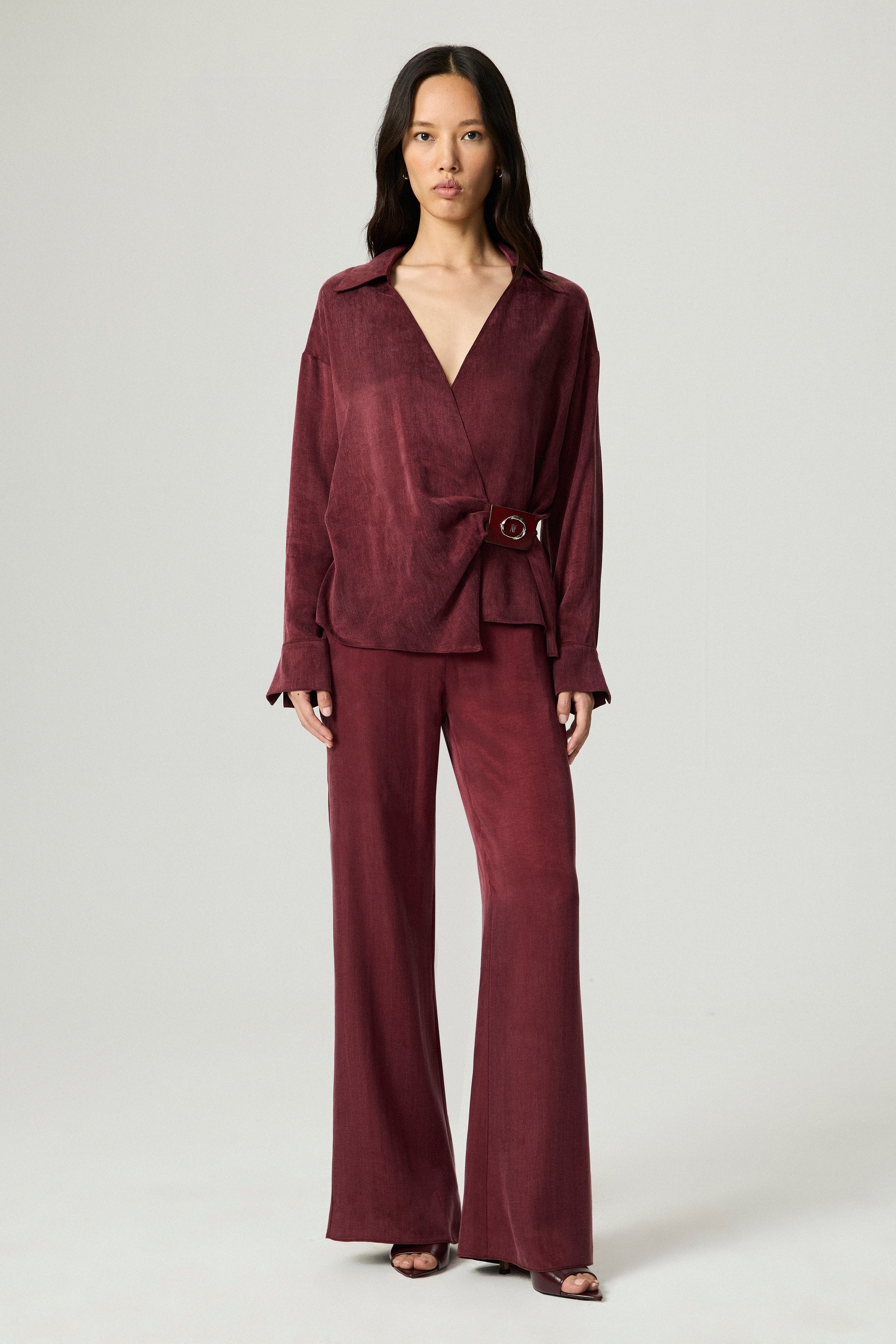 Logo Buckle Wrap Blouse