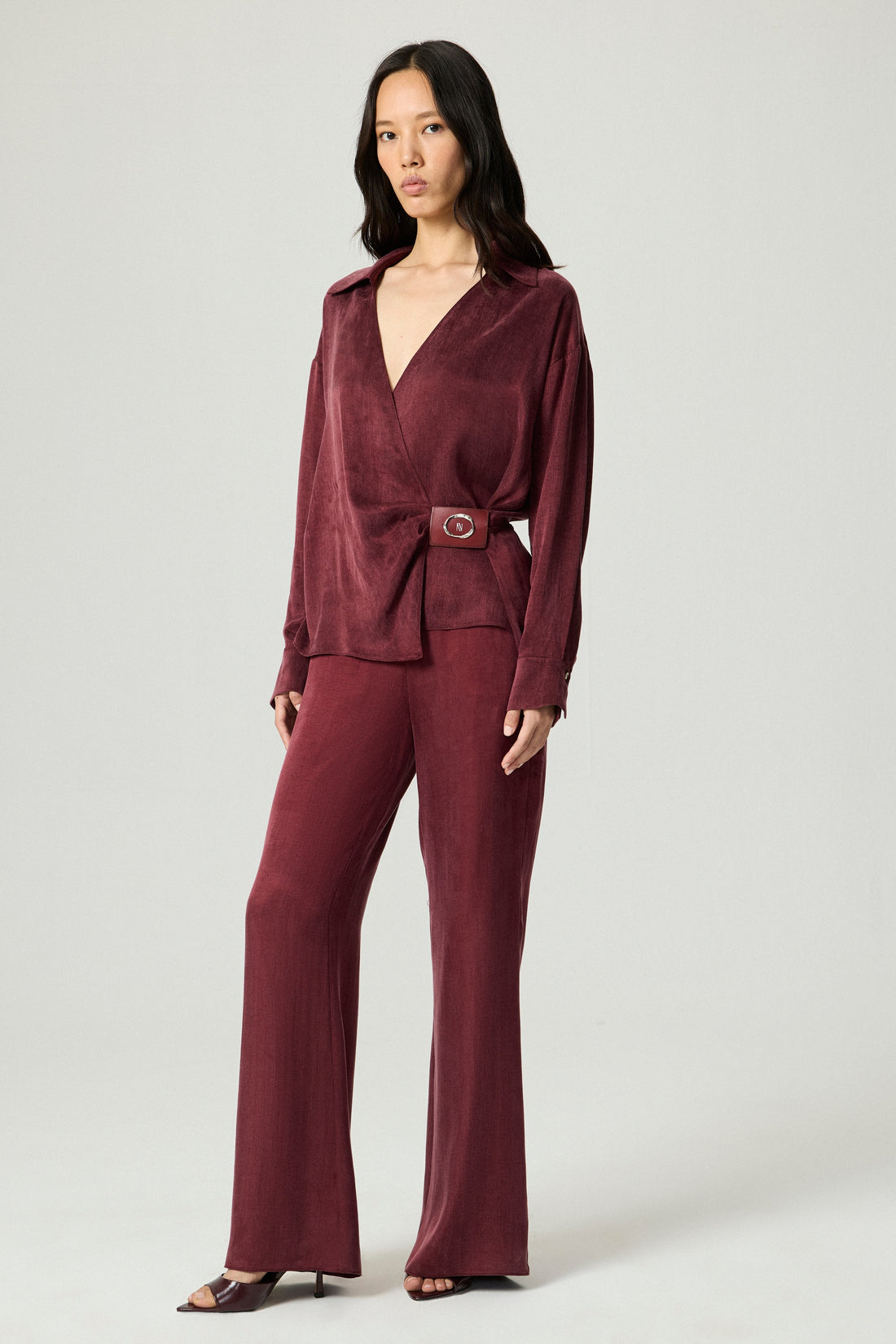 Logo Buckle Wrap Blouse