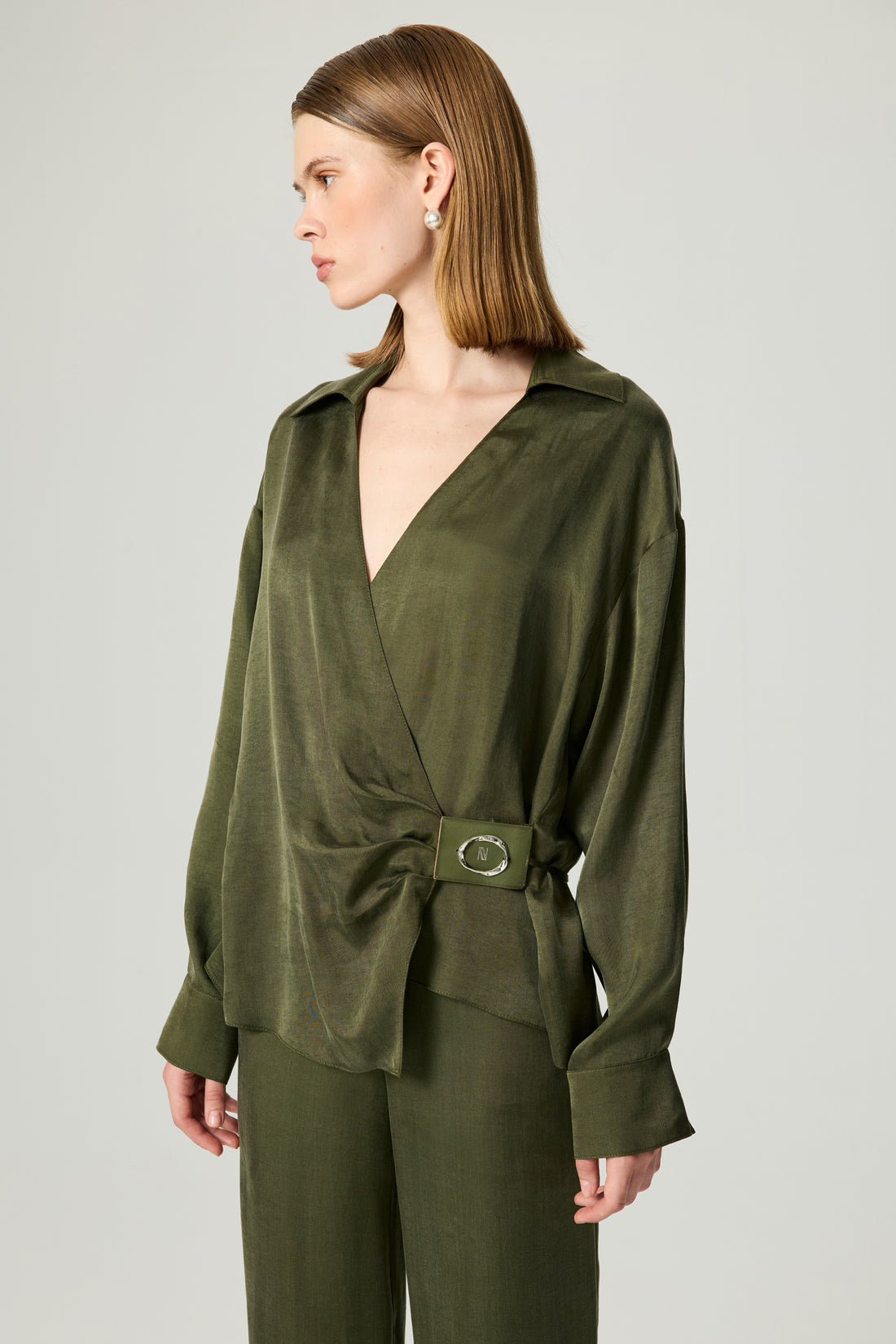 Logo Buckle Wrap Blouse