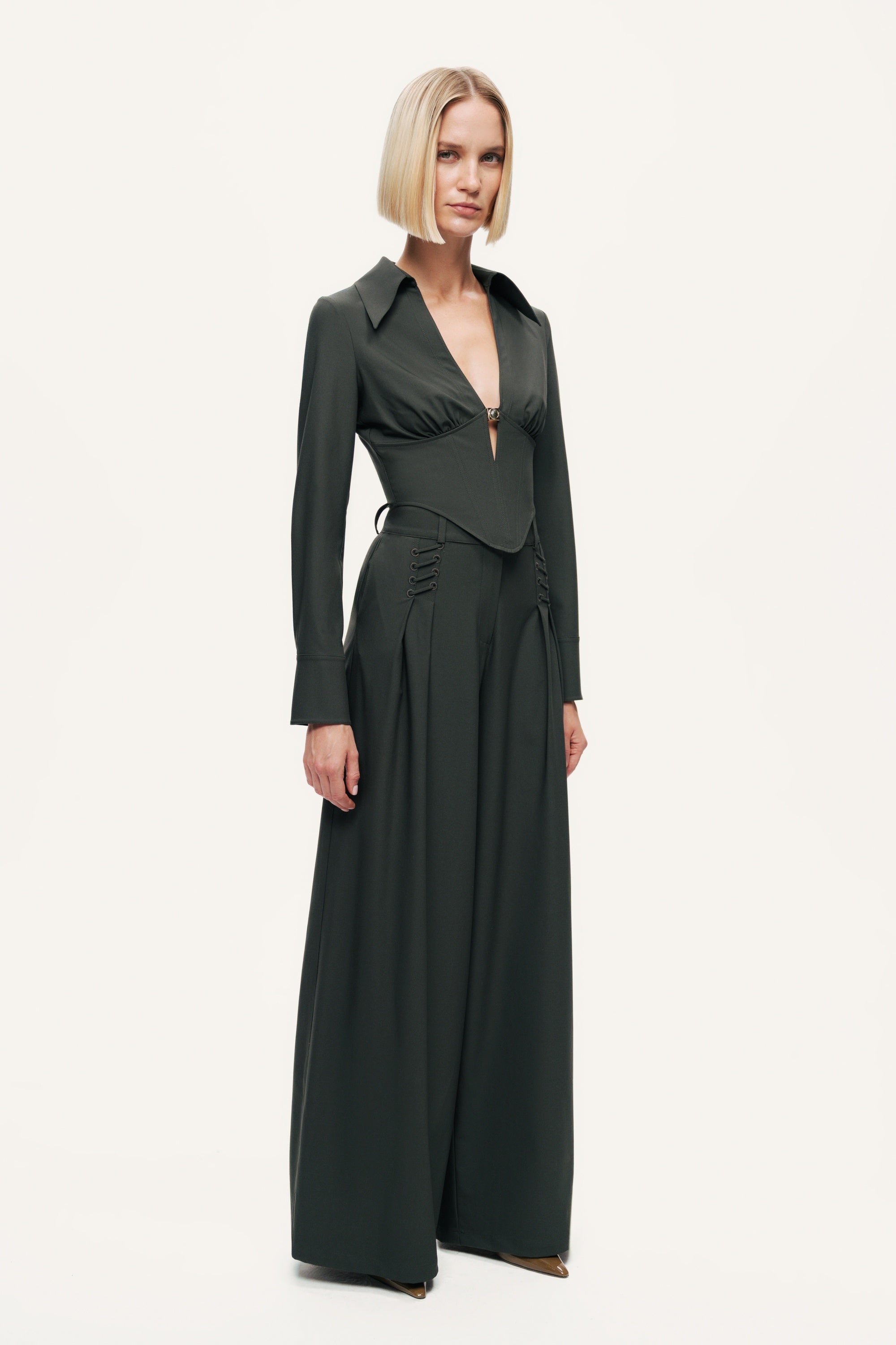 Sculpted Deep-V Corset Blouse