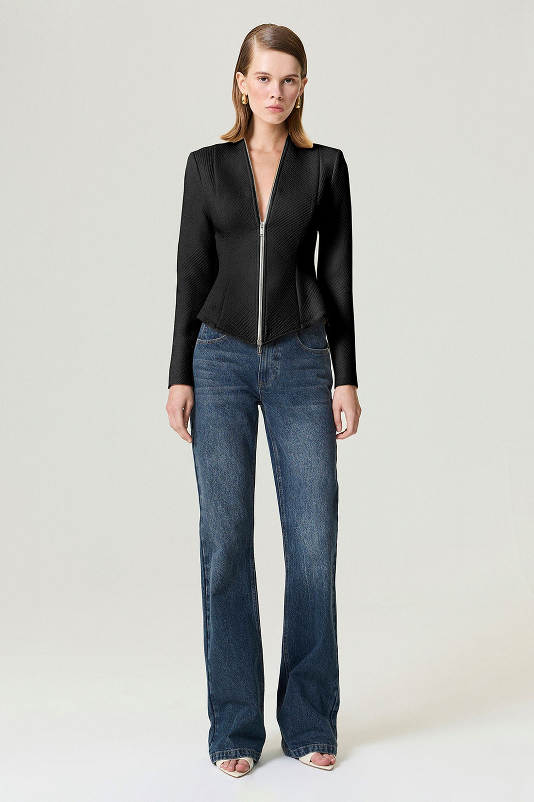 Black Zipper Detailed Blouse