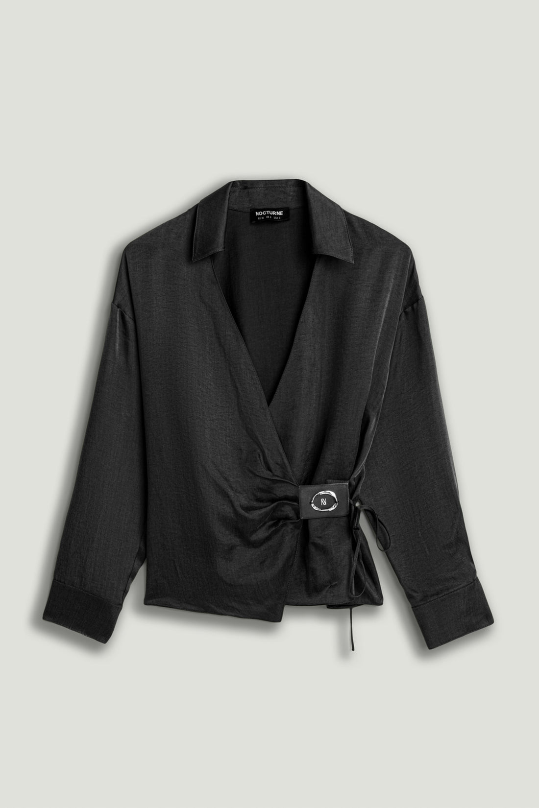 Black Logo Buckle Wrap Blouse