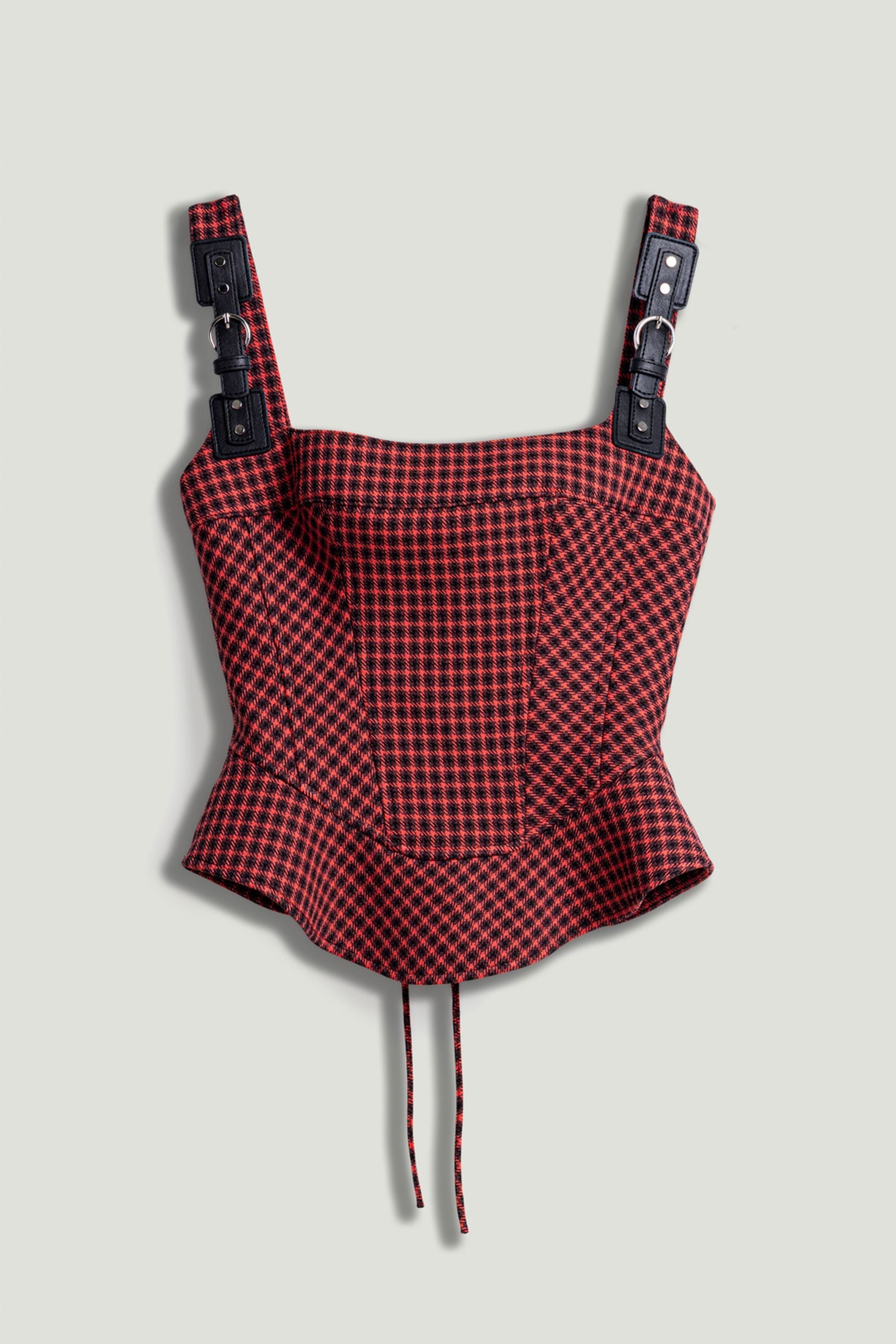 Checked Buckle Strap Corset Top