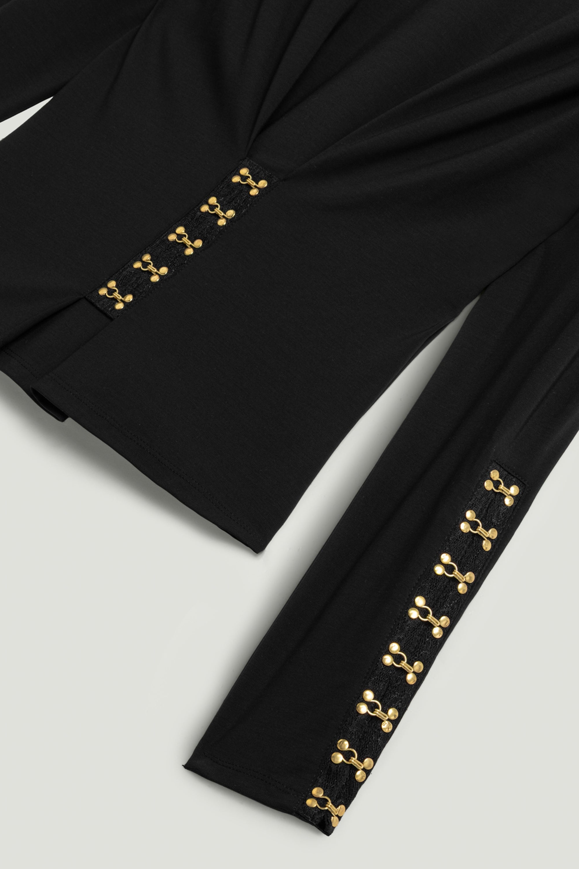 Hook-Detail Pleated Knit Blouse