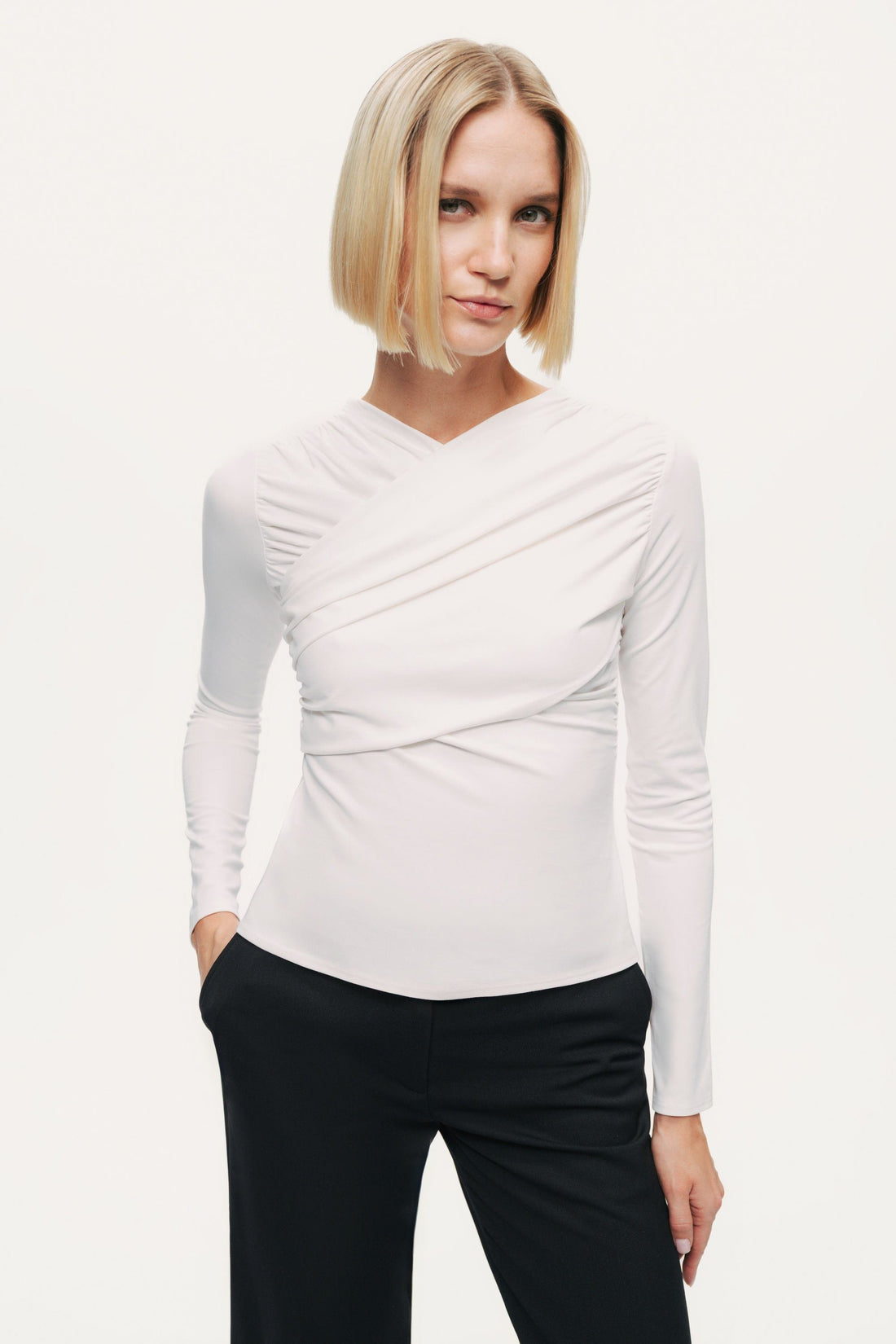 Draped Detail Long Sleeve Top