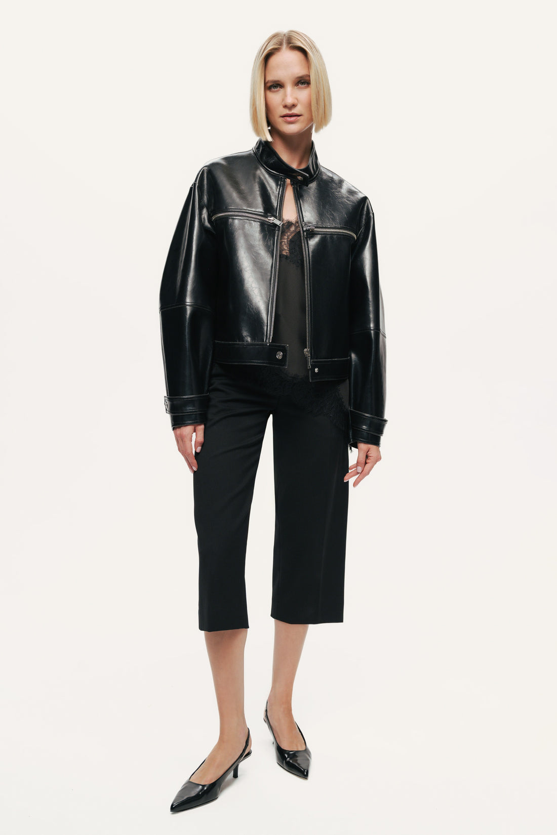 Cropped Faux Leather Biker Jacket
